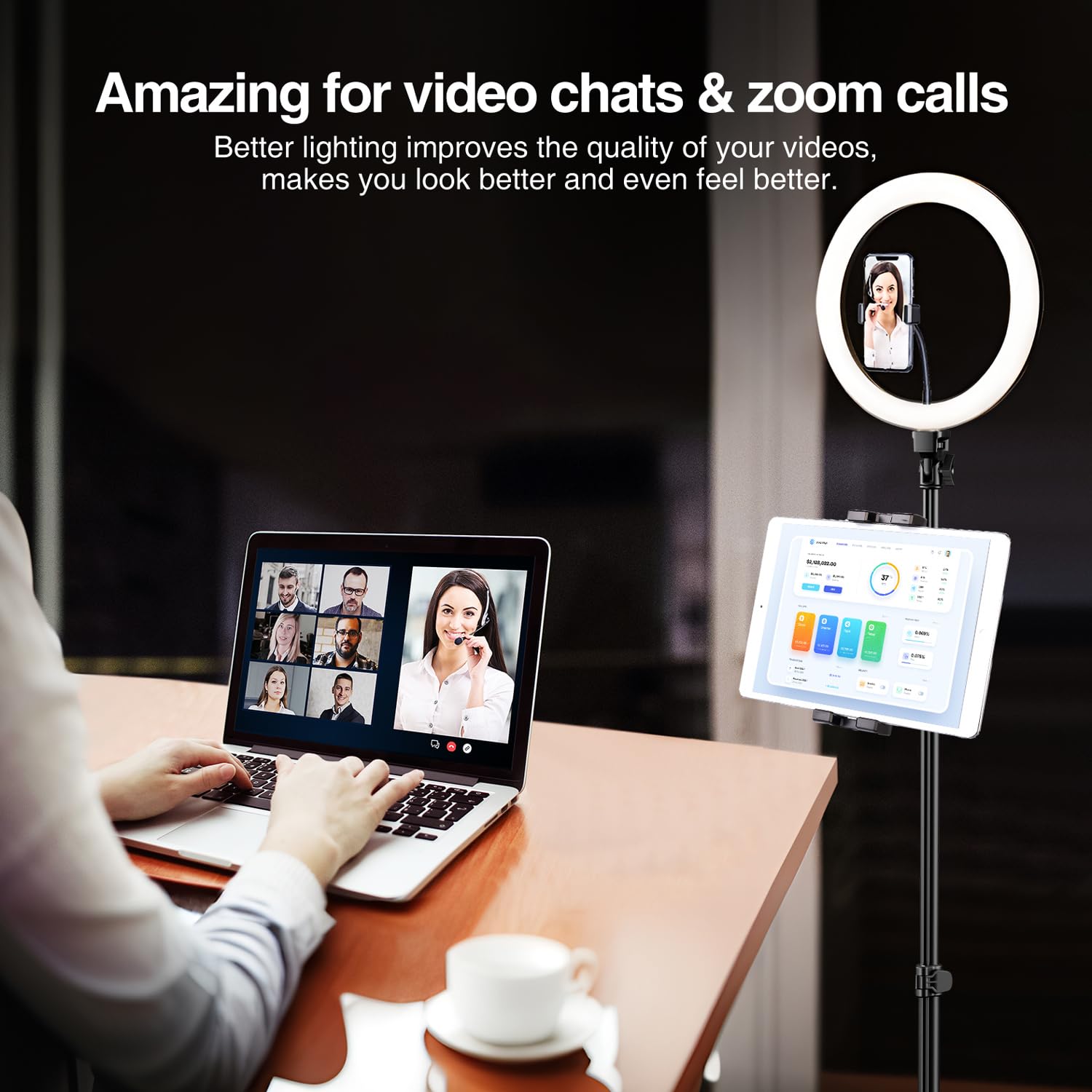 Elitehood 12’’ Ring Light with Tripod Stand (72’’ Tall) & iPad/Phone Holder, Dimmable Selfie Circle LED Lights Ringlight for Video Recording, Conference, Makeup, Laptop, Computer, Webcam, YouTube