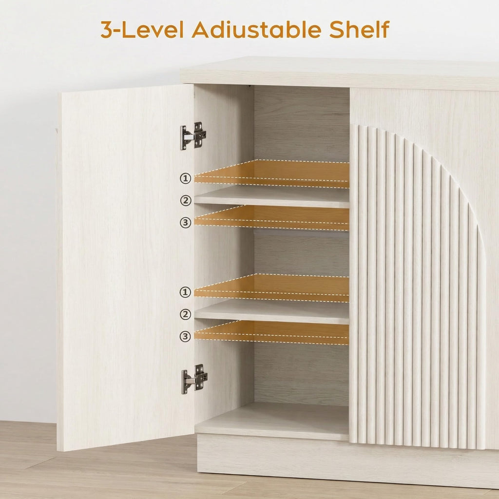 Yechen 55" Fluted Sideboard Buffet Cabinet with Storage, Wood Mid Century Modern Credenza Cabinet w/Arched Reeded Doors & Adjustable Shelves for Kitchen, Living Room, Entryway