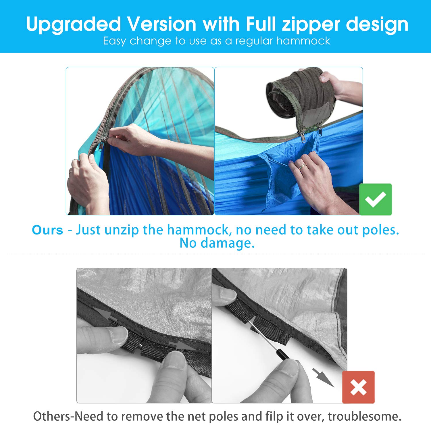 G4Free Large Camping Hammock with Mosquito Net and Rain Fly- 2 Person Portable Hammock with Bug Net and Tent Tarp for Outdoor Hiking Camping Backpacking Travel