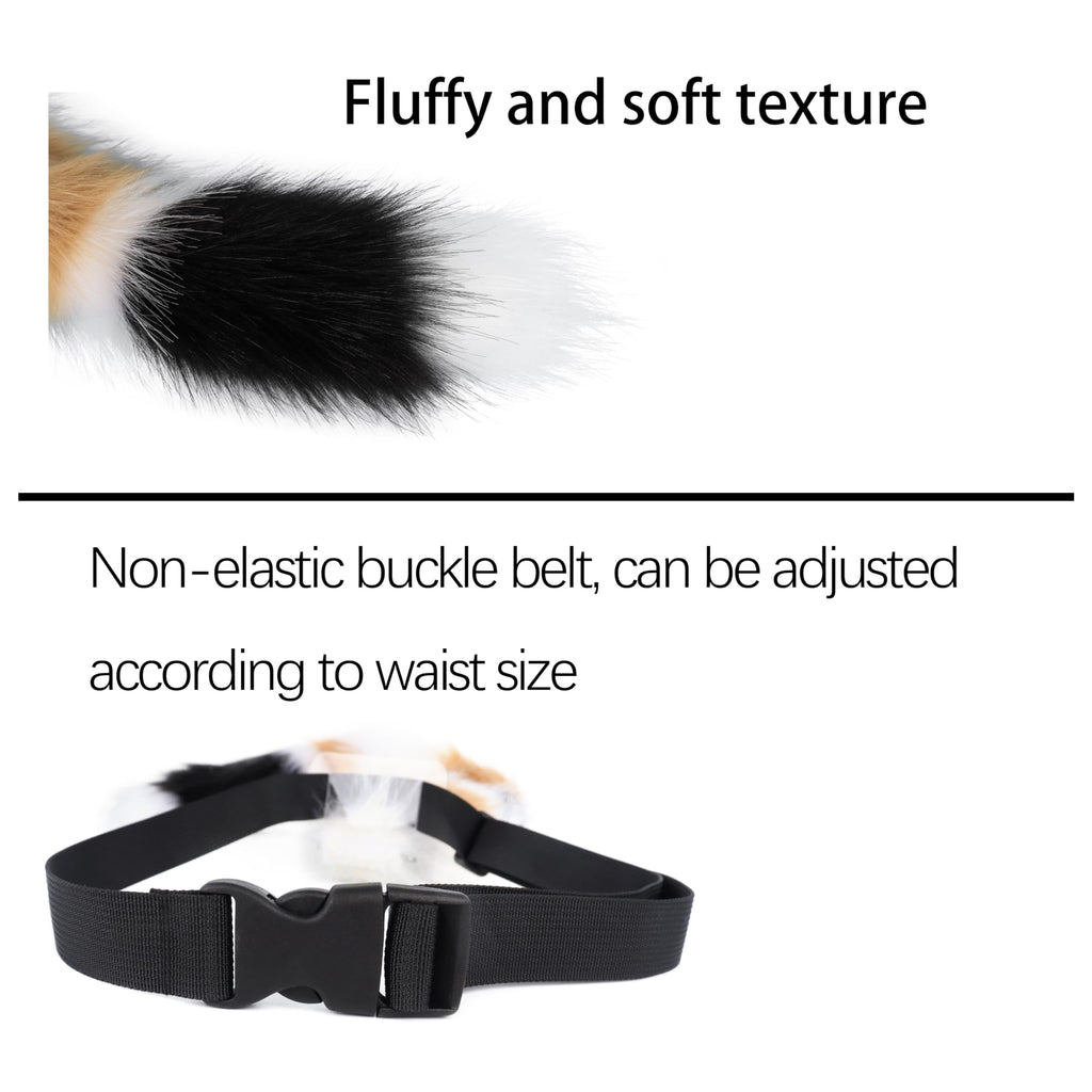 QinRuan Animal Cosplay Costume Accessories Furry Faux Fur Cat Ears Headband and Fox Tail Set Halloween Accessory
