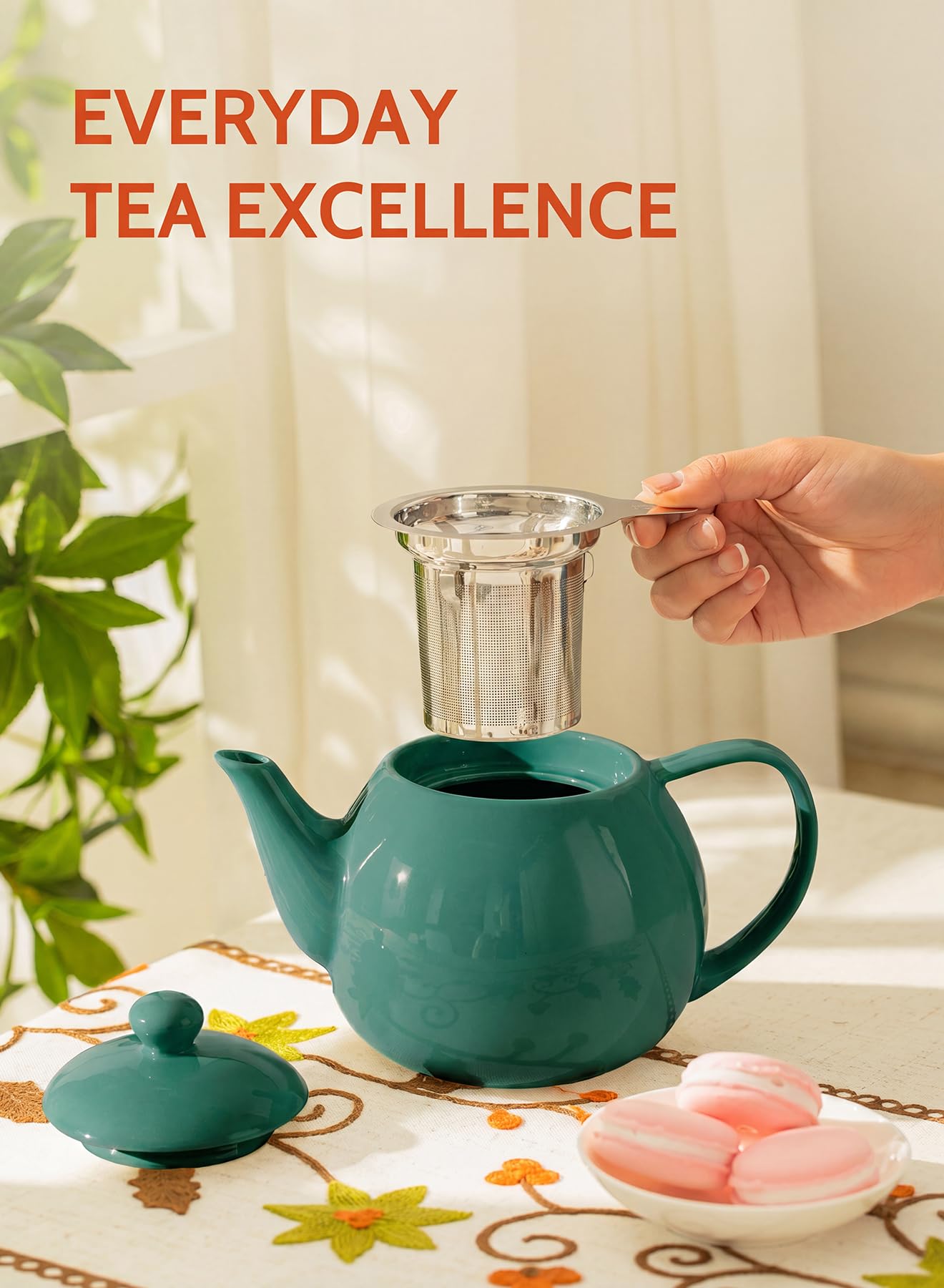 Sweese Porcelain Teapot 27 oz with Infuser for Loose Leaf Tea, Bluish Grey