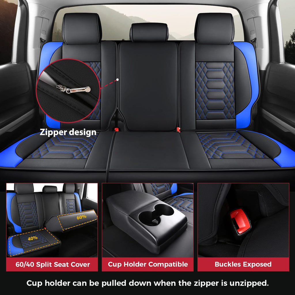 FREESOO Tundra Seat Covers 2007-2013, Fit for Toyota Tundra Crewmax Cab 5 Seats, Custom Truck Seat Covers with Waterproof Faux Leather Black