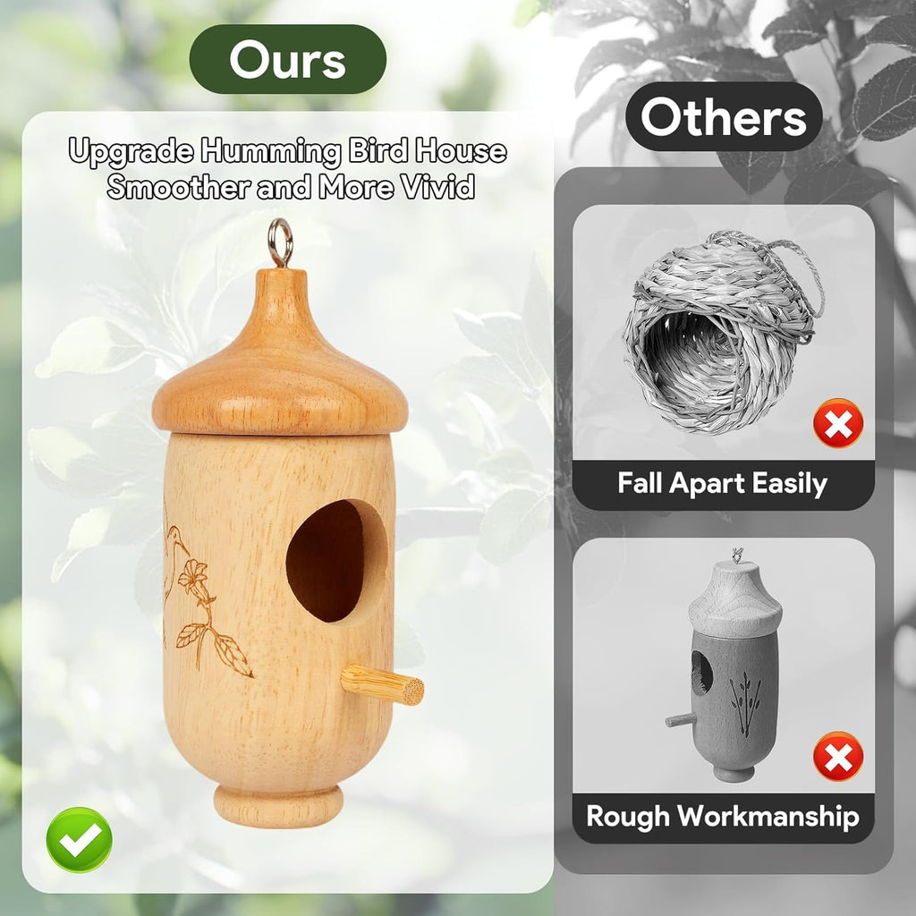 Hummingbird House, Small Hummingbird Houses for Outside, Wooden Bird House with Bow, String, Cute Gardening Gifts Home Decoration