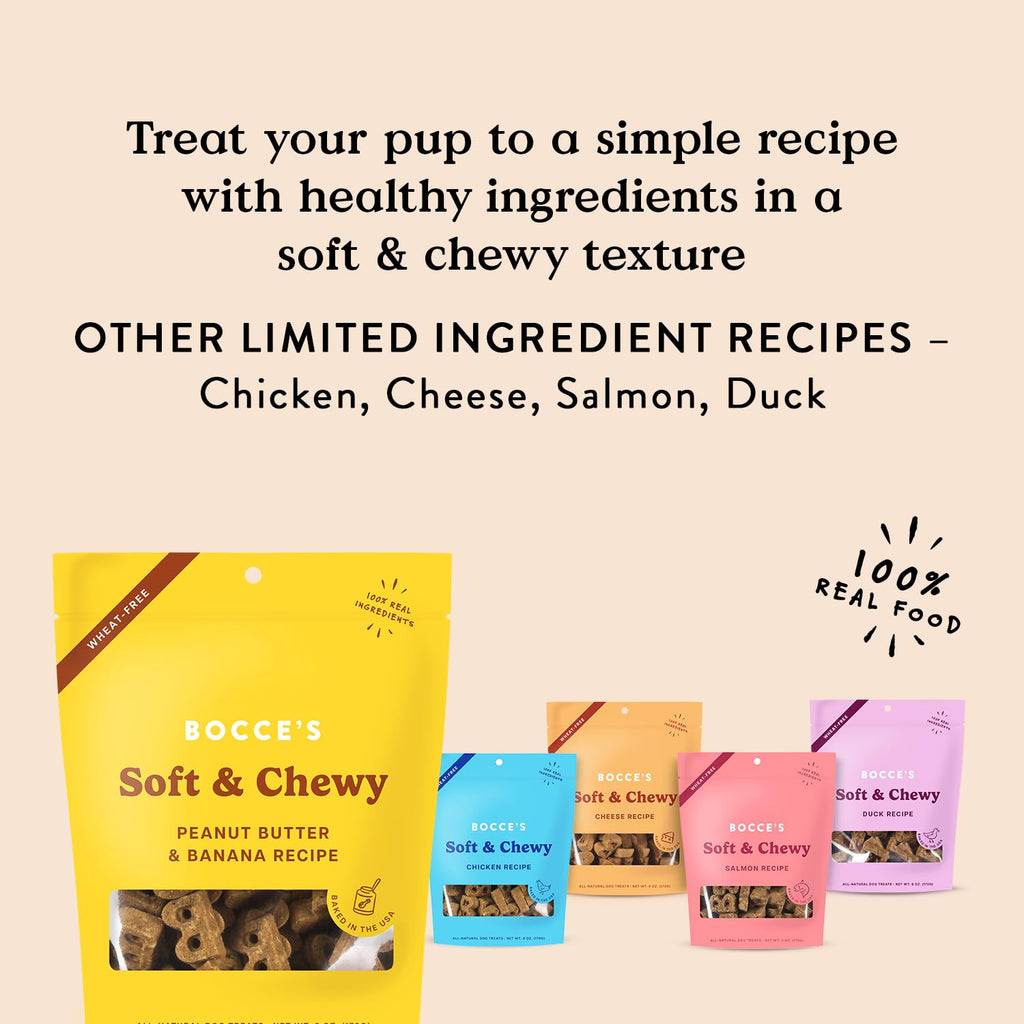 Bocce's Bakery Bac'n Nutty Soft & Chewy Dog Treats, Wheat-Free PB & Bacon Flavored All Natural Limited Ingredient Oven Baked Cookies for Dogs, 6 oz Bag
