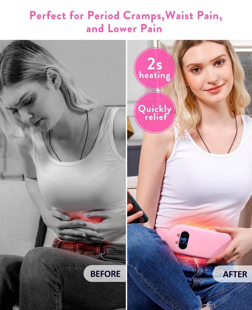Electric Heating Pad, Portable Cordless Menstrual Heating Pad with 6 Heat Levels and 6 Massage Modes, Fast Large Heating Belly Wrap Belt for Cramps, Back Pain Relief Gifts for Women Girls Her