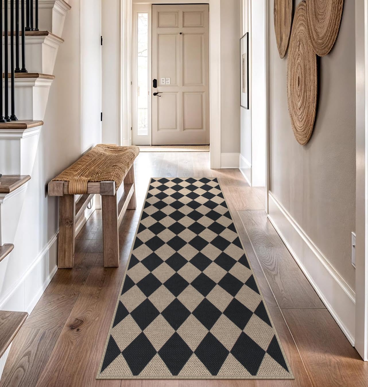 Rugalia Easy Jute Checkered Entryway Rug, 2x3 Black Modern Indoor Outdoor Doormat, Washable Non-Slip Neutral Small Kitchen Rug Farmhouse Diamond Throw Rugs for Entrance Bedroom Bathroom