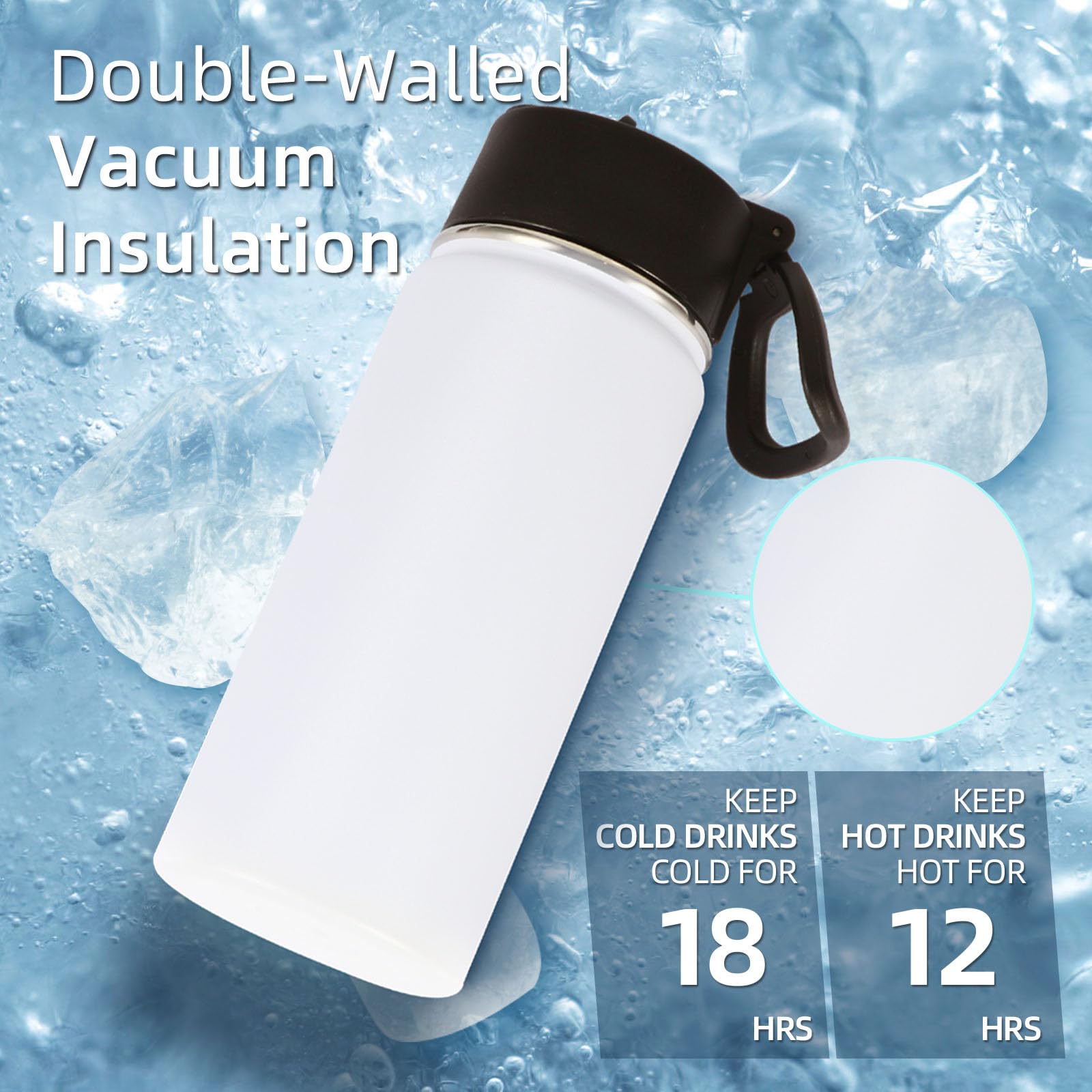Volhoply Kids Insulated Water Bottle with Straw,16oz Stainless Steel Cold Water Bottles for School,BPA-Free Metal Wide Mouth Cups with Handle Lid,Reusable Double Wall Vacuum Sport Flask(Black,1)