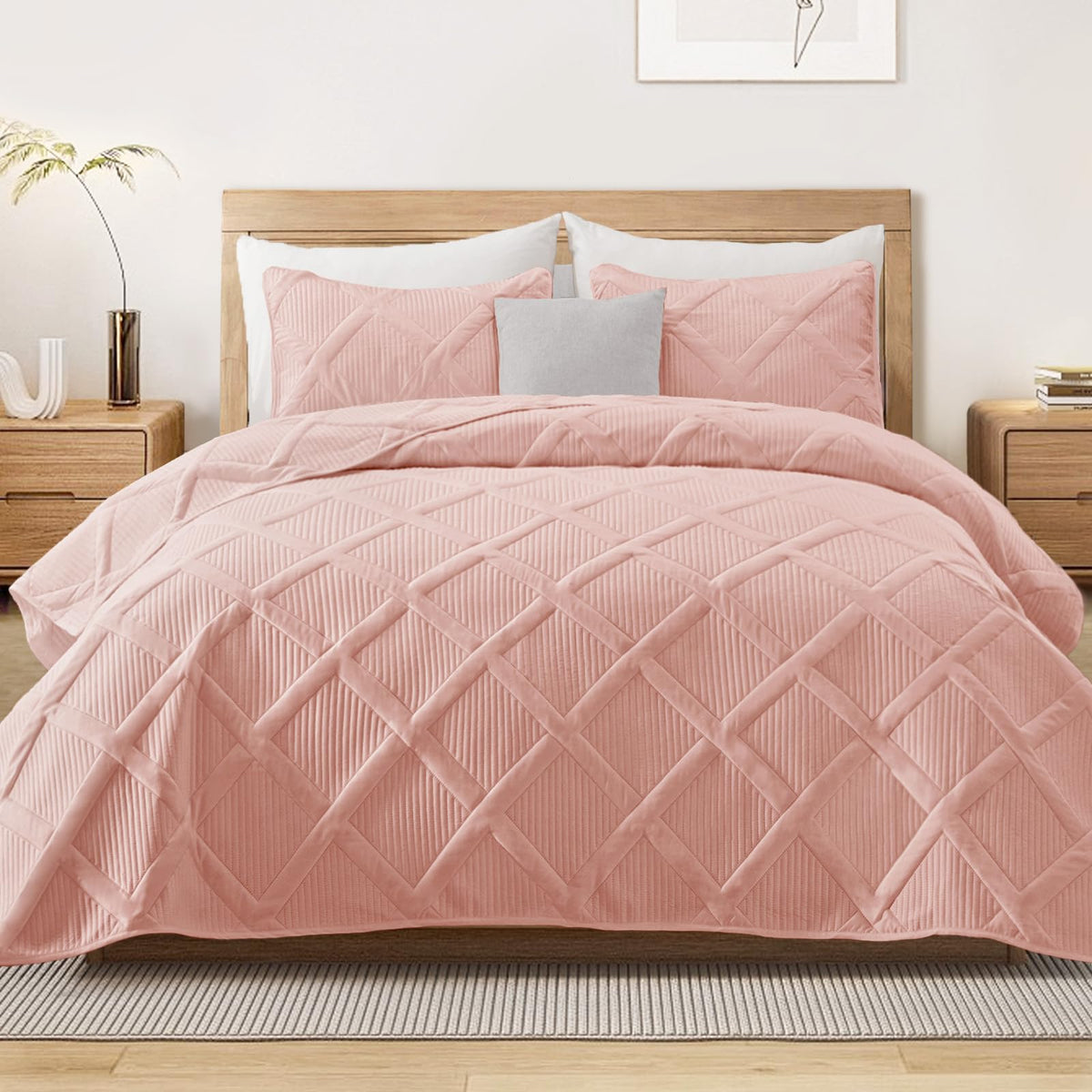 Exclusivo Mezcla Twin Size Quilt Set with Modern Striped Pattern, 2 Pieces Lightweight Black Quilts Bedding Set, Soft Bedspreads Coverlets for All Seasons