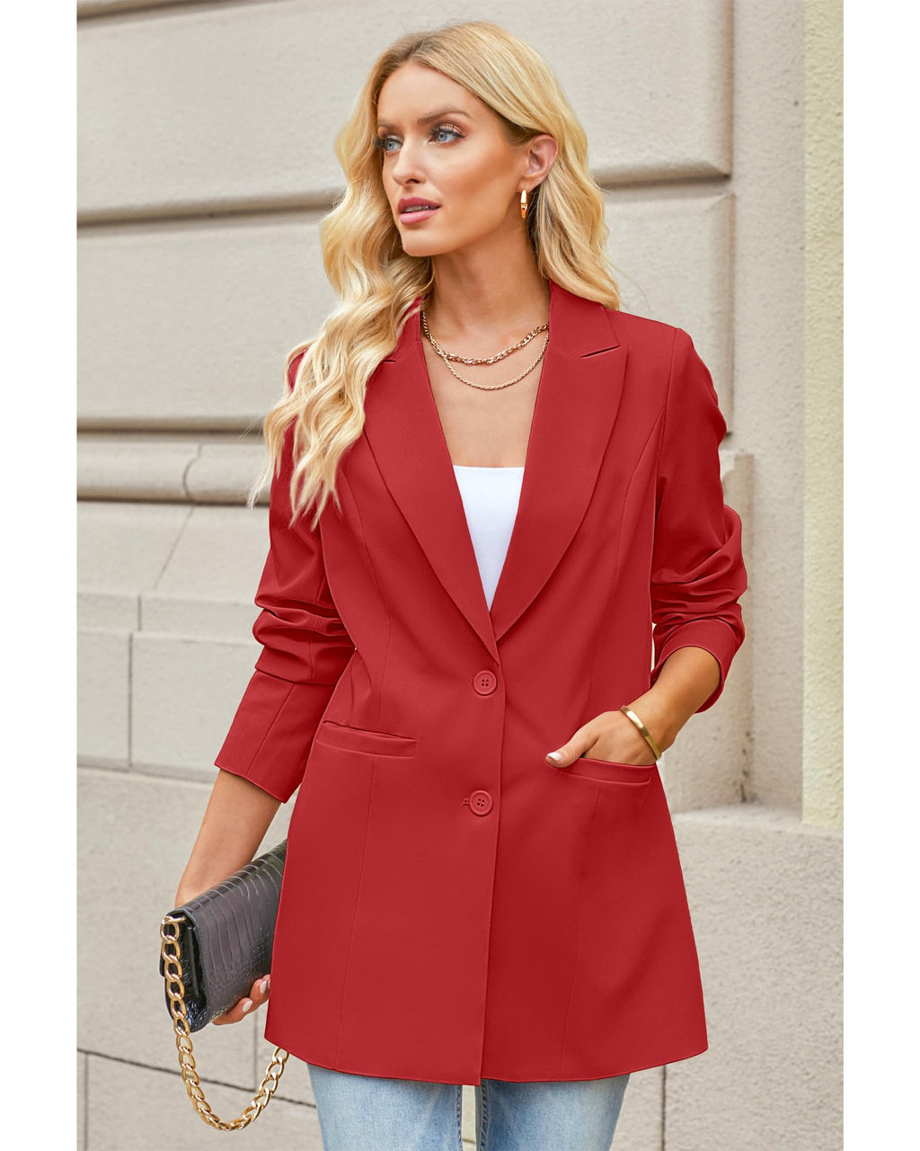 luvamia Blazers for Women Business Casual Long Blazer Jackets Dressy Work Professional Office Outfits Lapel Pockets