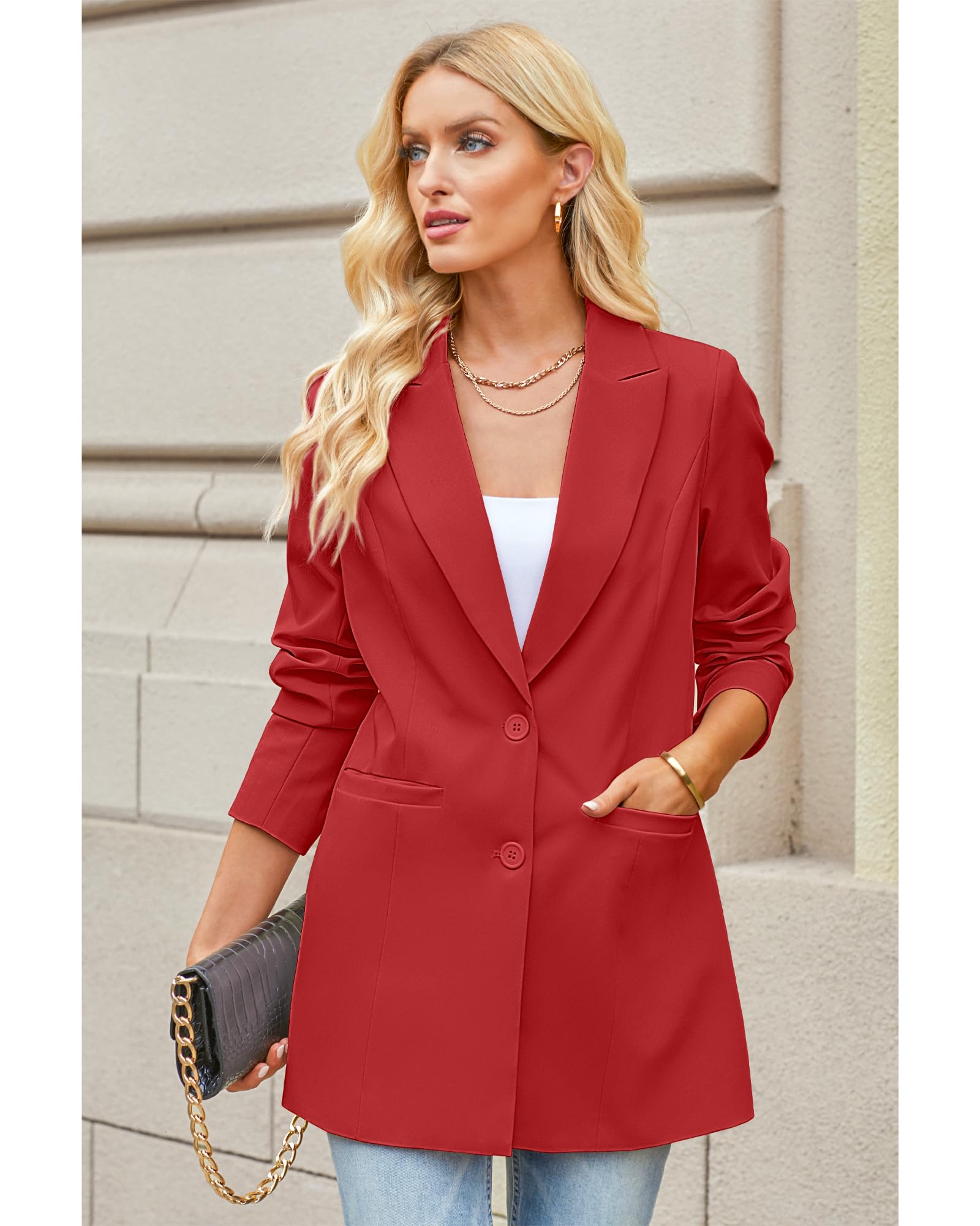 luvamia Blazers for Women Business Casual Long Blazer Jackets Dressy Work Professional Office Outfits Lapel Pockets
