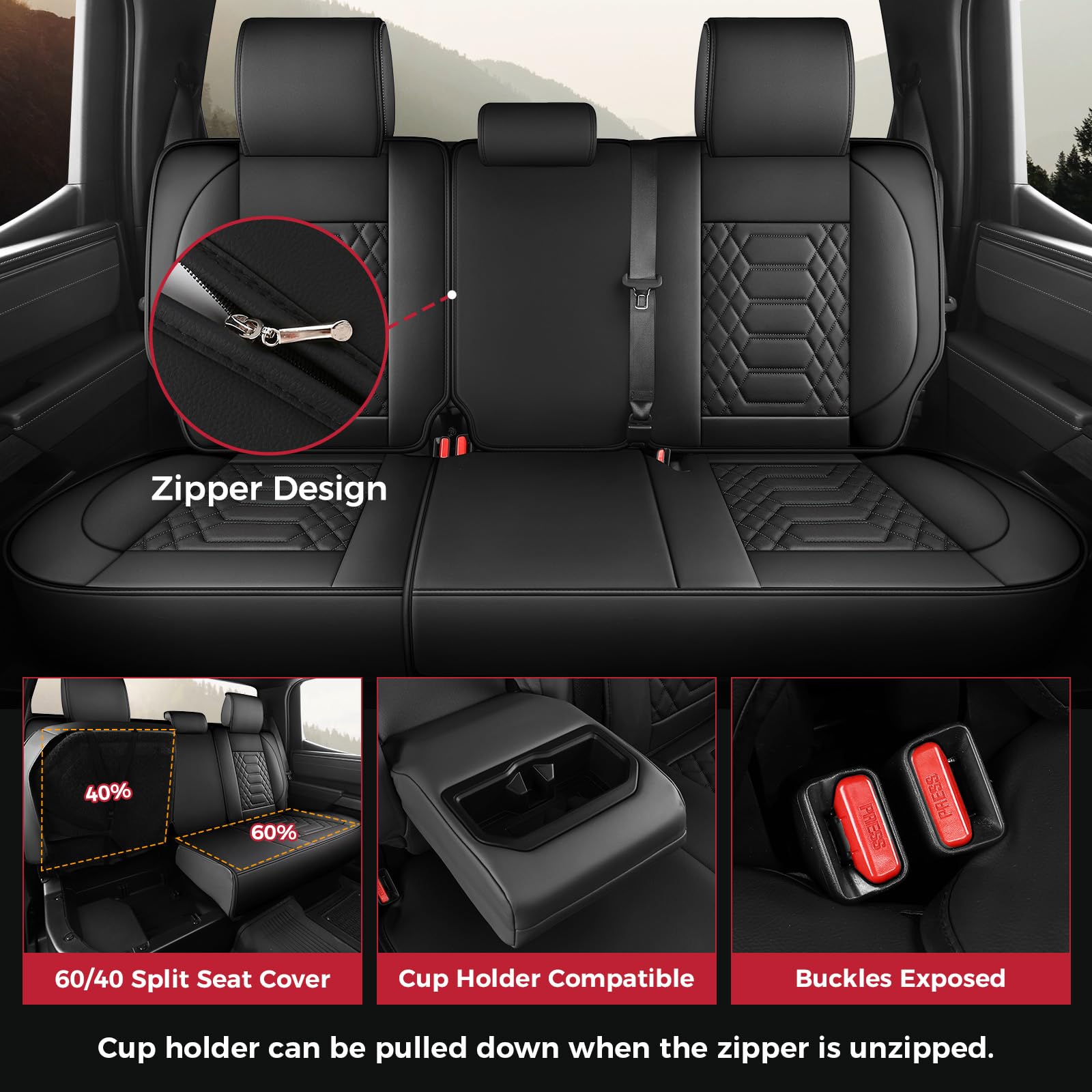 FREESOO Tundra Seat Covers 2007-2013, Fit for Toyota Tundra Crewmax Cab 5 Seats, Custom Truck Seat Covers with Waterproof Faux Leather Black