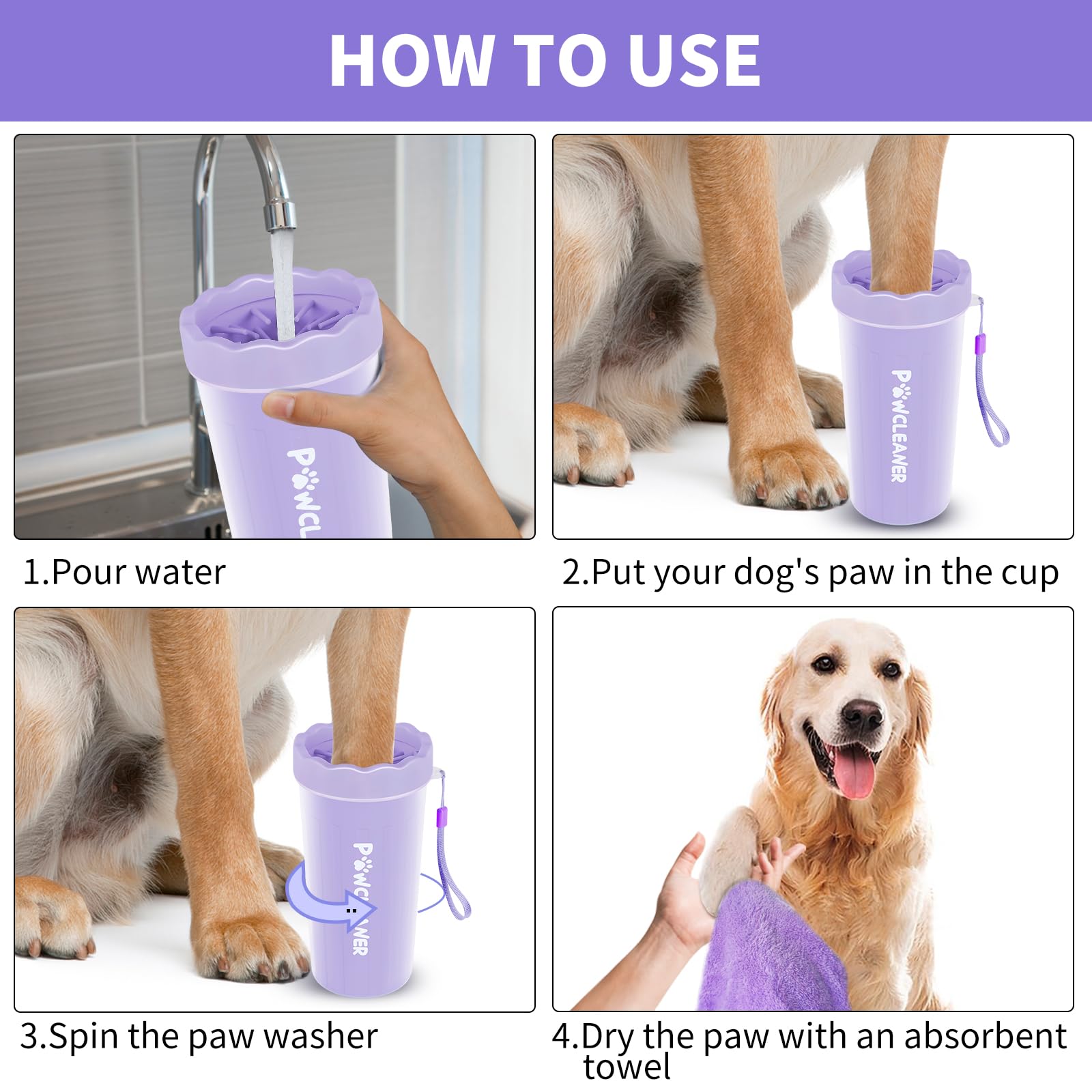 Professional 7 in 1 Dog Paw Cleaner for Dogs & Cats - Includes 1 Portable Paw Washer, 1 Bath Brush, 2 Dog Toothbrushes and 3 Absorbent Towels Note: Fits Paws up to 2 Inches Wide (Small, Black)