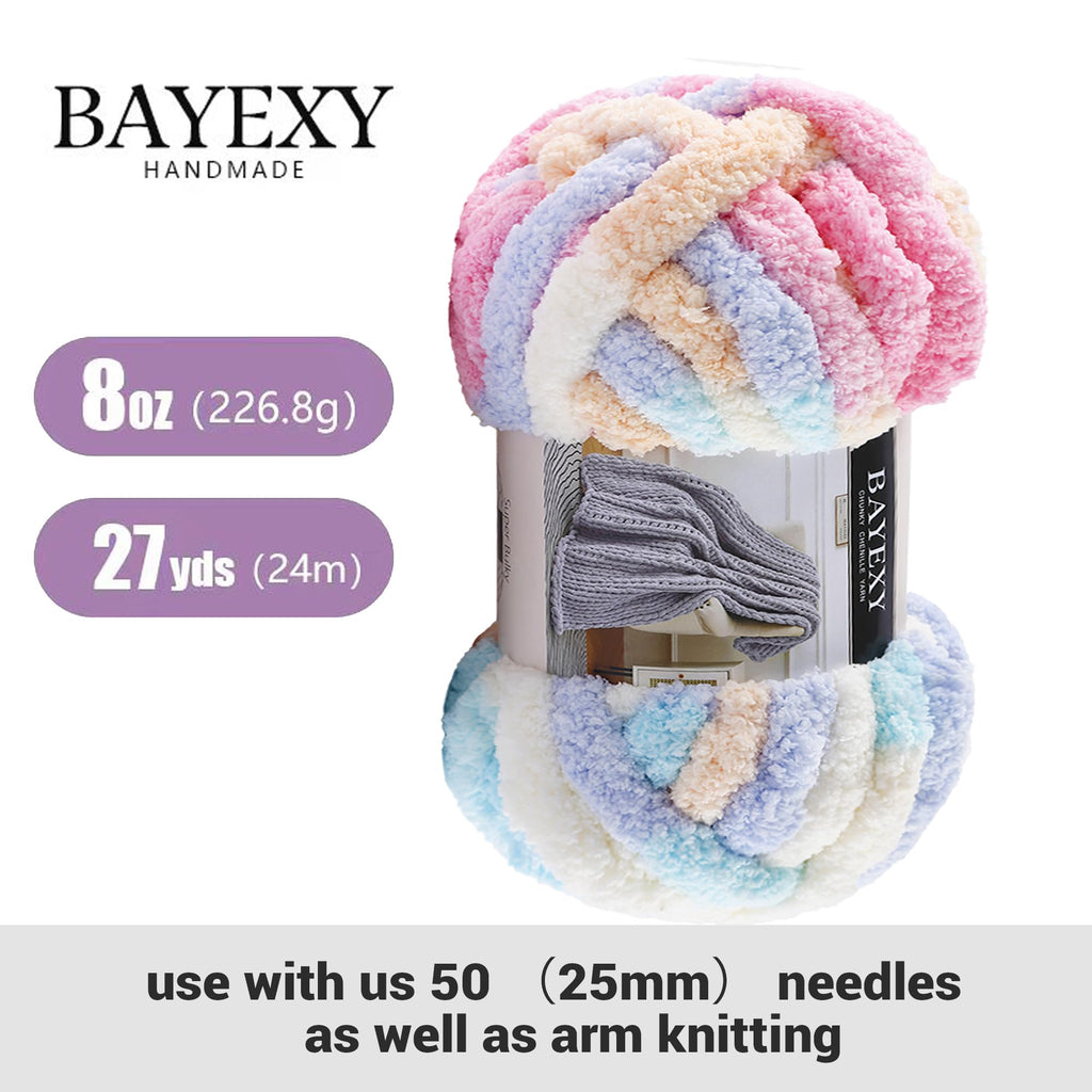 Chunky Chenille Yarn for Hand Knitting 8 Jumbo Pack Jumbo Chunky Yarn for Hand Soft Blanket Knitting, Bulky Thick Fluffy Yarn for Crocheting (Black)