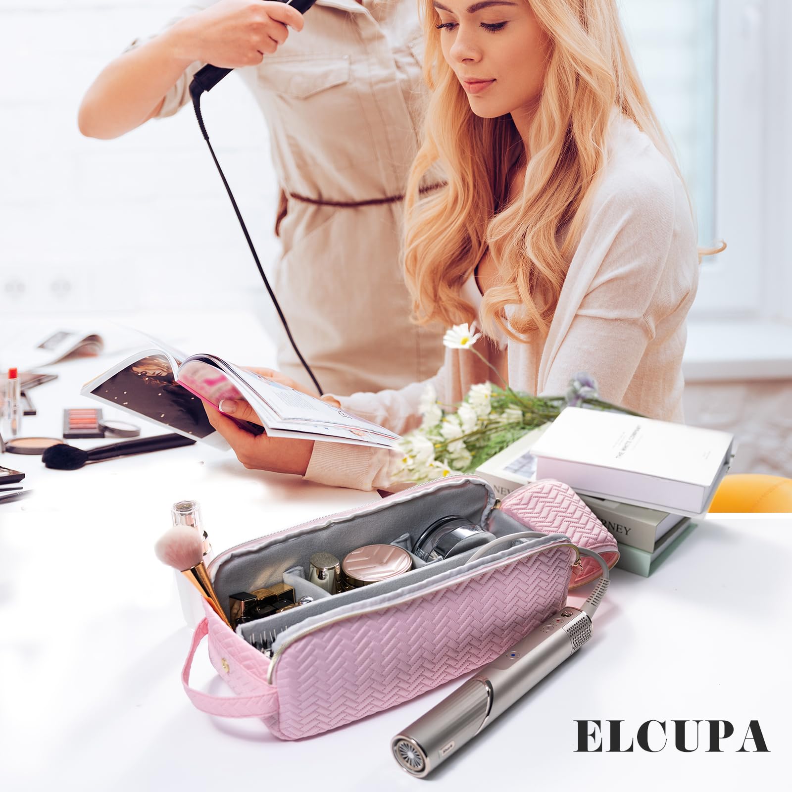 Large Hair Tools Travel Bag with Iron Mat - 2in1 Hair Tools Organizer for Hair Dryer Brush, Flat Irons, Straighteners, Curling Irons, Hair Bag, Makeup Bag, Cosmetic Bag for Travel Essentials