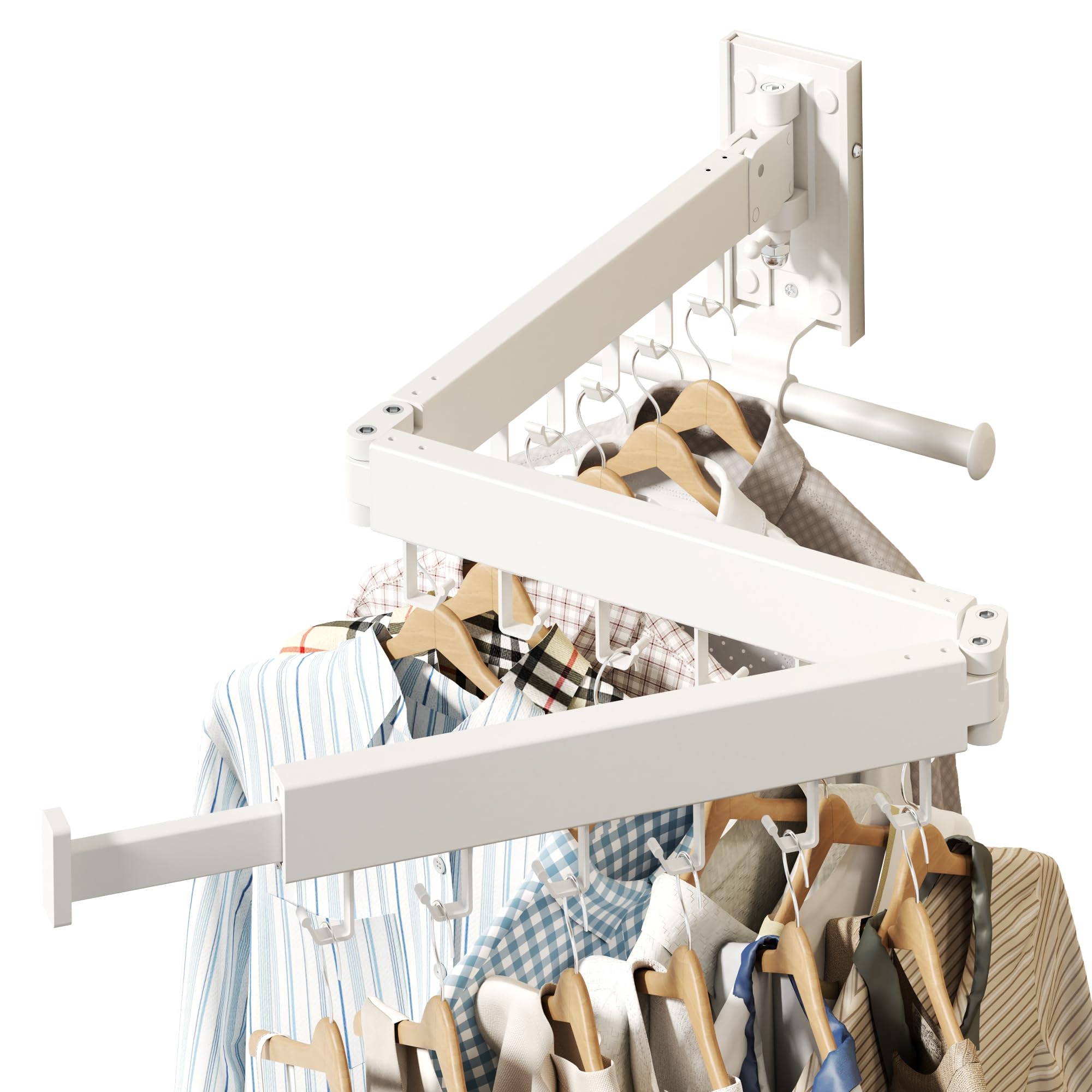 HEILAIYI Clothes Drying Rack for Laundry,Wall Mounted Clothes Hanger Rack,Folding,Retractable,Collapsible(J Shape Hooks)