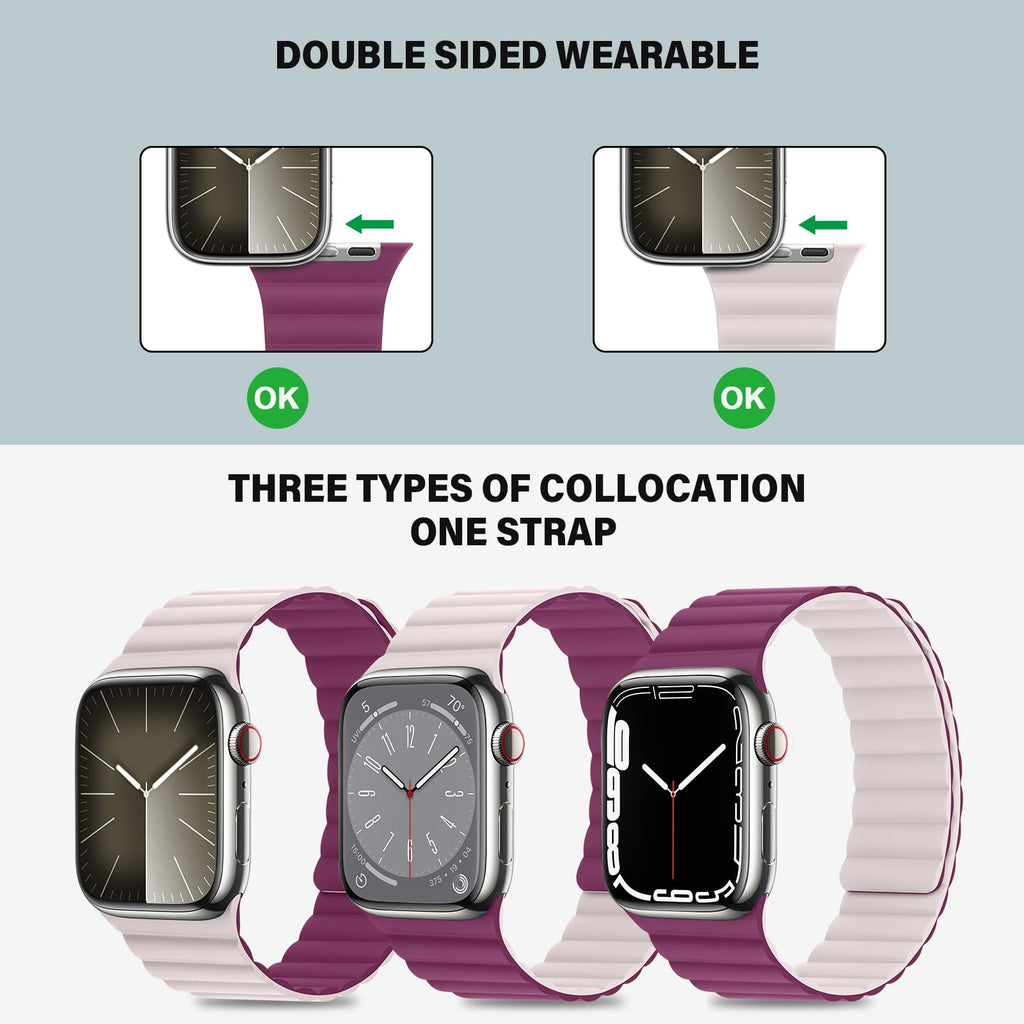 Bisikor Compatible with Apple Watch Band 49 46 45 44 42 41 40 38mm, Double Sided Wearable Silicone Magnetic Strap for iWatch Ultra SE Series 11 10 9 8 7 6 5 4 3 2 1 (38/40/41/42, Beige/Gray)