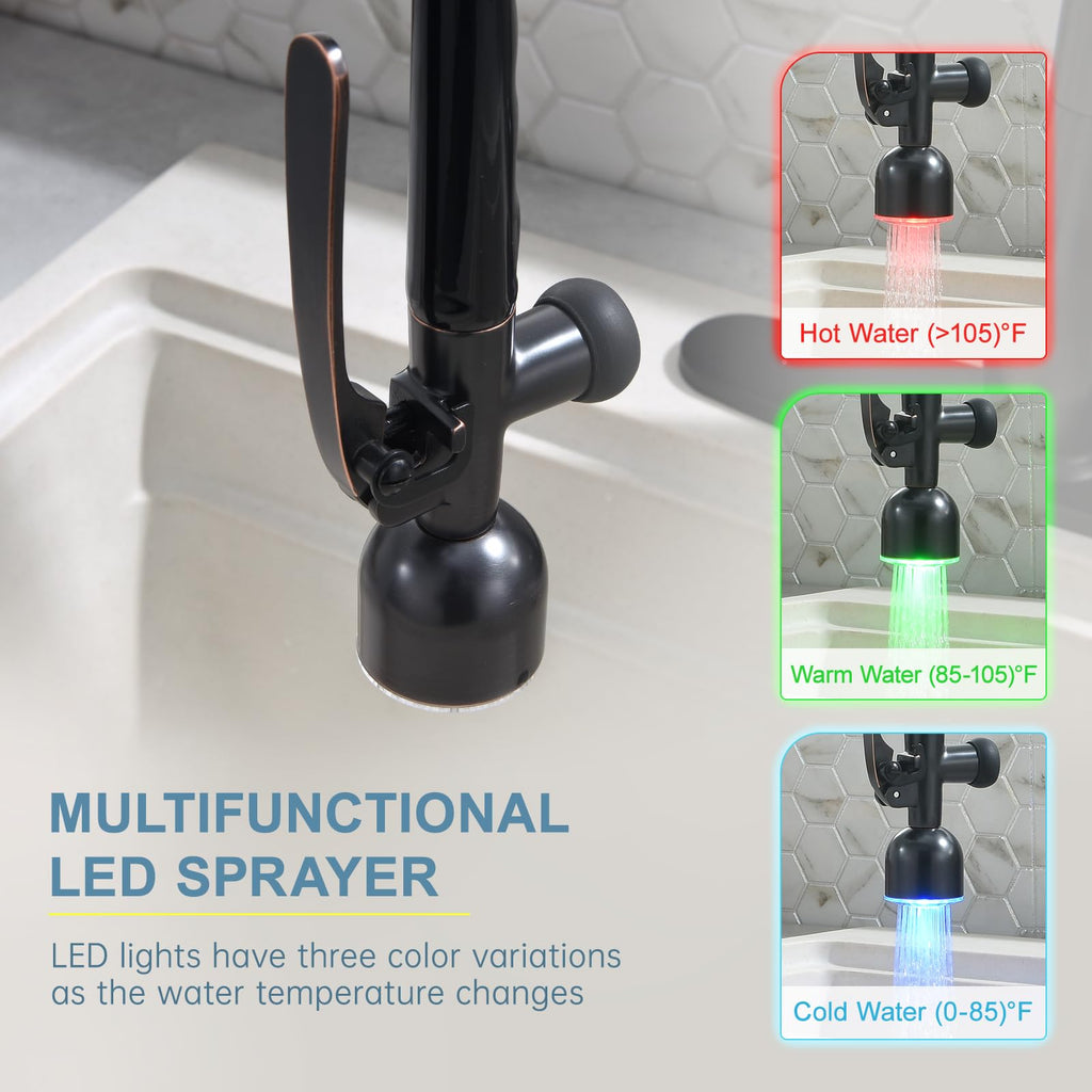 GIMILI Black and Gold Kitchen Faucet with Pull Down Sprayer Single Handle High Pressure Kitchen Sink Faucet Commercial Double-Headed Stainless Steel Kitchen Faucets