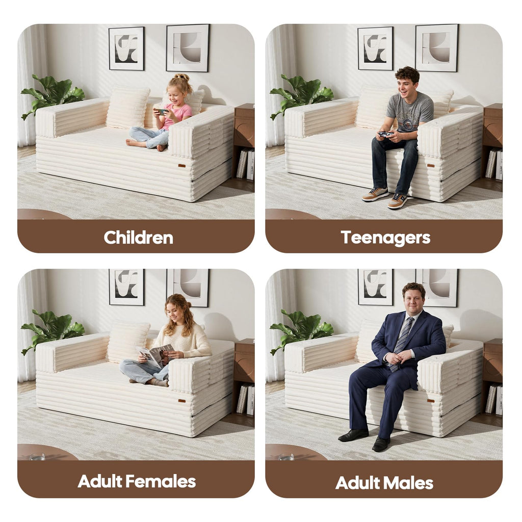COMAX Futon Sofa Bed, 4‑in‑1 Convertible Sofa Bed, Folding Boneless Couches | Boneless Couch for living room, Fold Out Small Foldable Loveseat Floor Sleeper Mattress Lounge Space‑Saving, Ash Gray