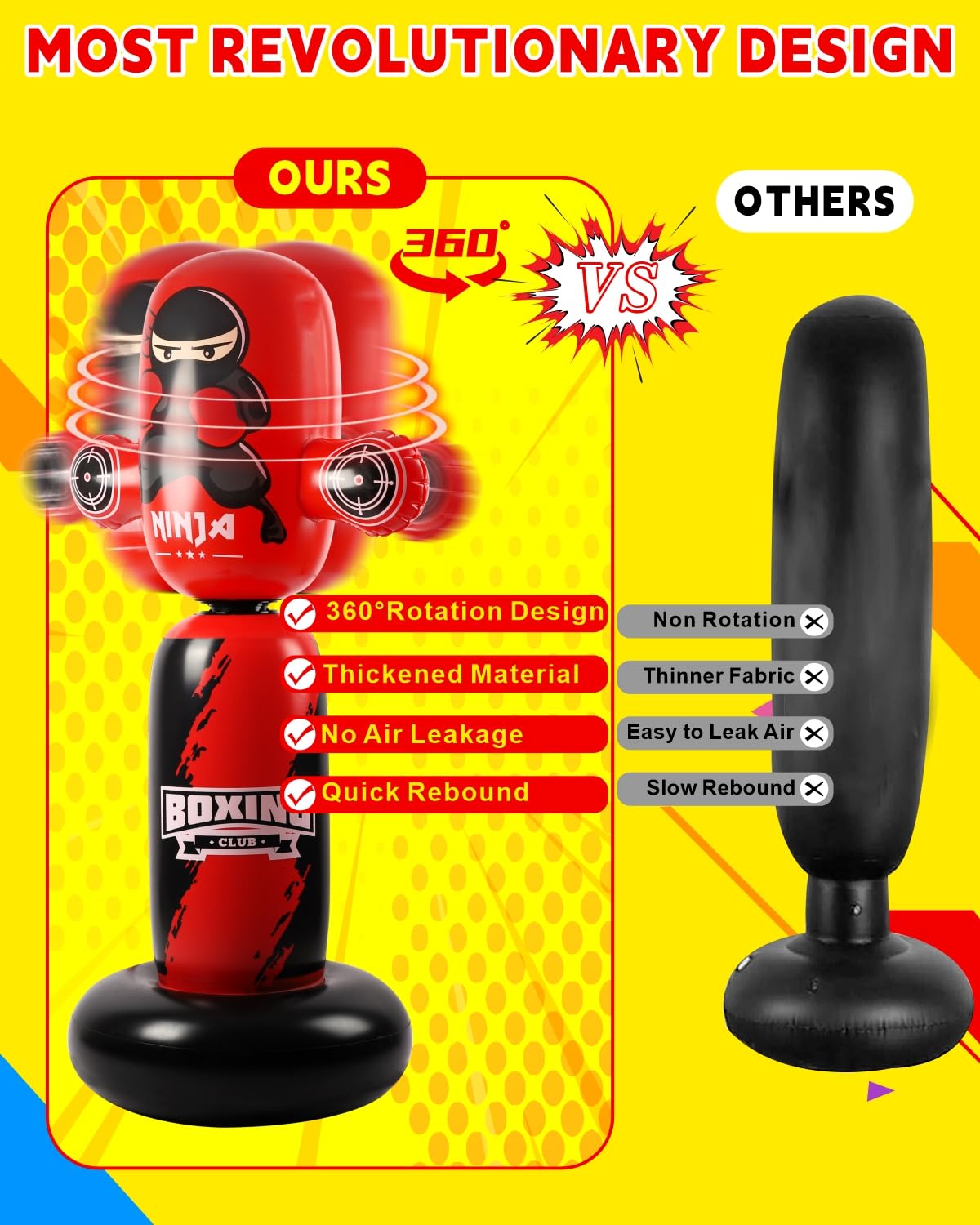 Punching Bag for Kids,New Upgraded 360°Rotating Kids Punching Bag,Inflatable Boxing Bag Toy for Boys Girls, Christmas Birthday Gift for Kids Age 3-12