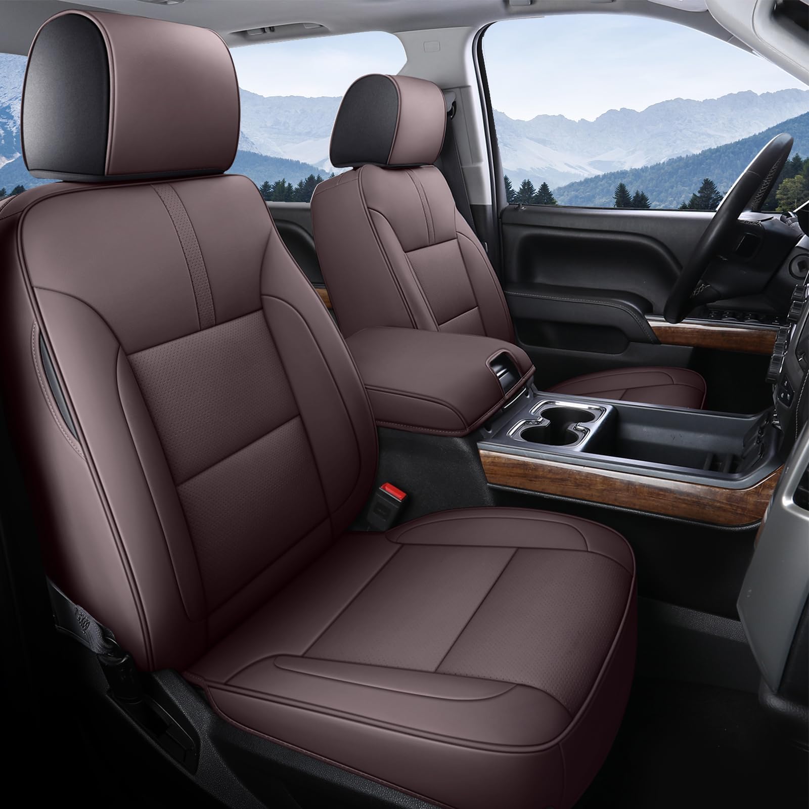 Coverado Chevy Silverado Seat Covers, Faux Leather Seat Covers Fit for Chevy Silverado GMC Sierra 2007-2025 1500, 2015-2025 2500HD 3500HD Crew Double Extended Cab (Front, Black)