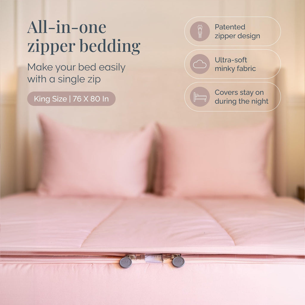 Beddy's Navy Blue All-in-One Zipper Bedding Set - Minky Lined - Twin | Smooth-Glide Zippers, Durable Construction, Easy To Make & Wash, 100% Cotton Exterior, Includes Pillowcase & Sham