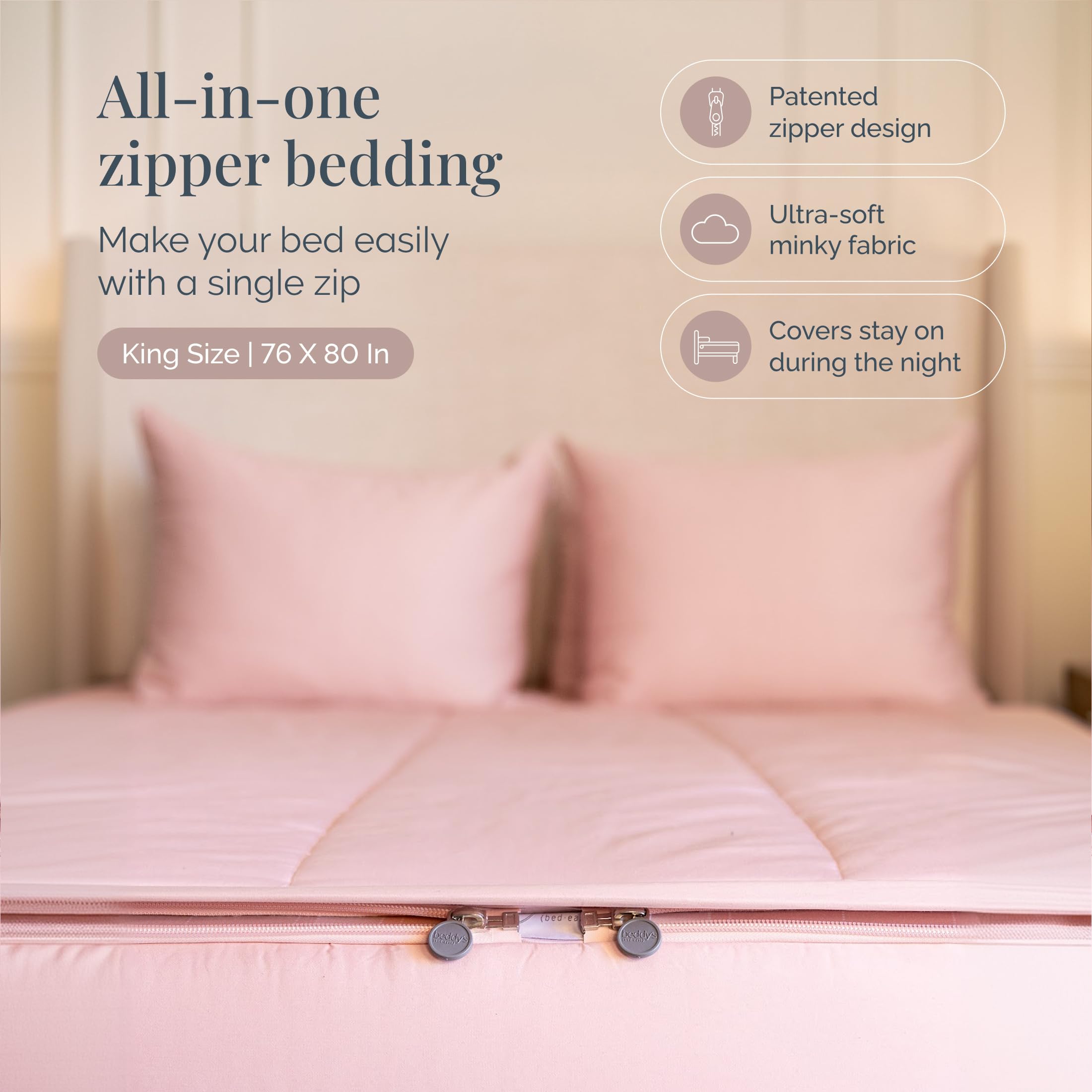 Beddy's Navy Blue All-in-One Zipper Bedding Set - Minky Lined - Twin | Smooth-Glide Zippers, Durable Construction, Easy To Make & Wash, 100% Cotton Exterior, Includes Pillowcase & Sham