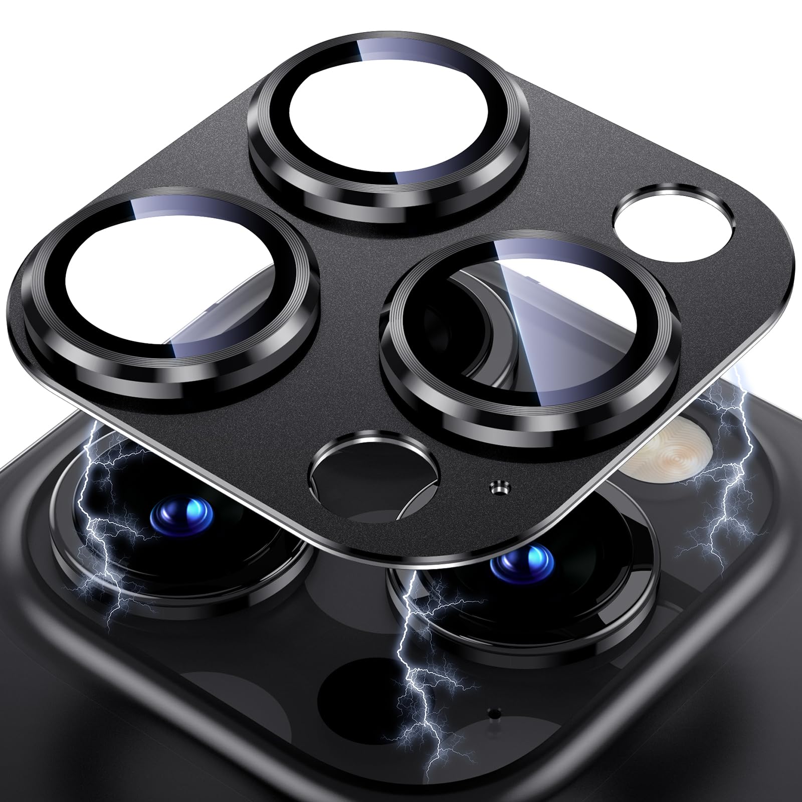 Uyiton Compatible with iPhone 17 Camera Lens Protector - [Not Easy to Break][Strong Adsorption][Case-Friendly] Metal Tempered Glass Rear Camera Screen Cover - Black