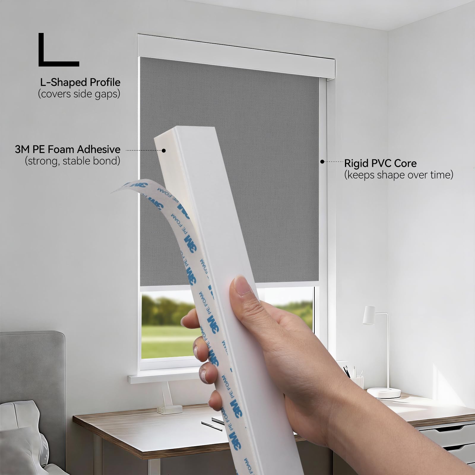 ZSTARR PVC Light Blockers Blackout Light Blockers Side Tracks for Window Shades Blinds Side Tracks for Blackout Shades Easy to Install Light Blocking Strips for Bedroom (Black, 58",2Pcs)