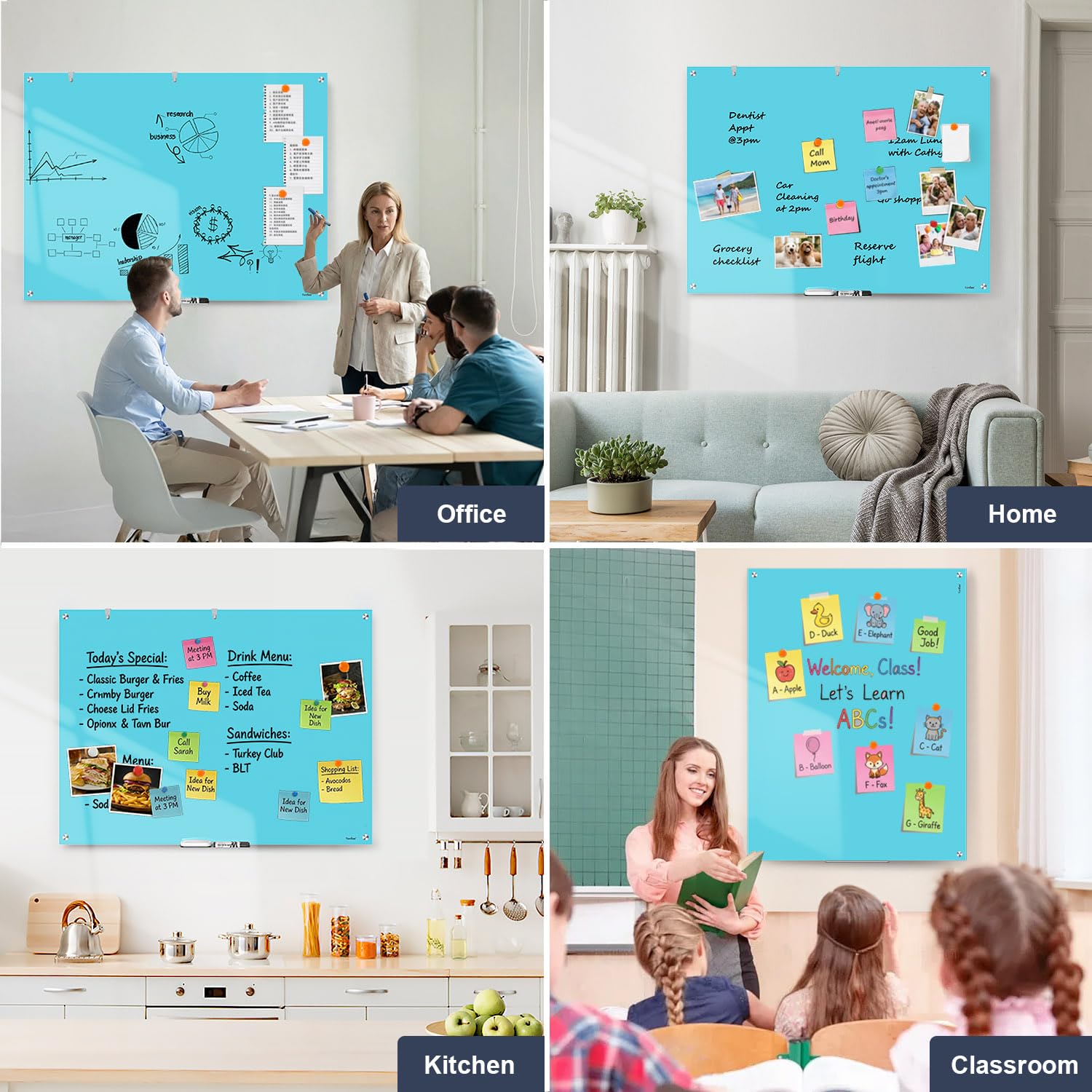 Dry Erase Board Black Magnetic Glass Whiteboard, TANKEE Modern Large Frameless Tempered Glass White Board for Wall, Office, School, Home, 36” x 24”, 3' x 2' White Board