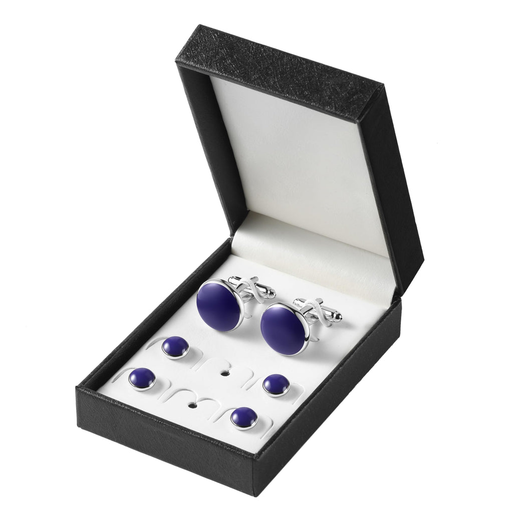 Men's Cufflinks & Tuxedo Studs Set - 316L Stainless Steel Formal Wedding Jewelry, Groomsmen Gift Set with Gift Box