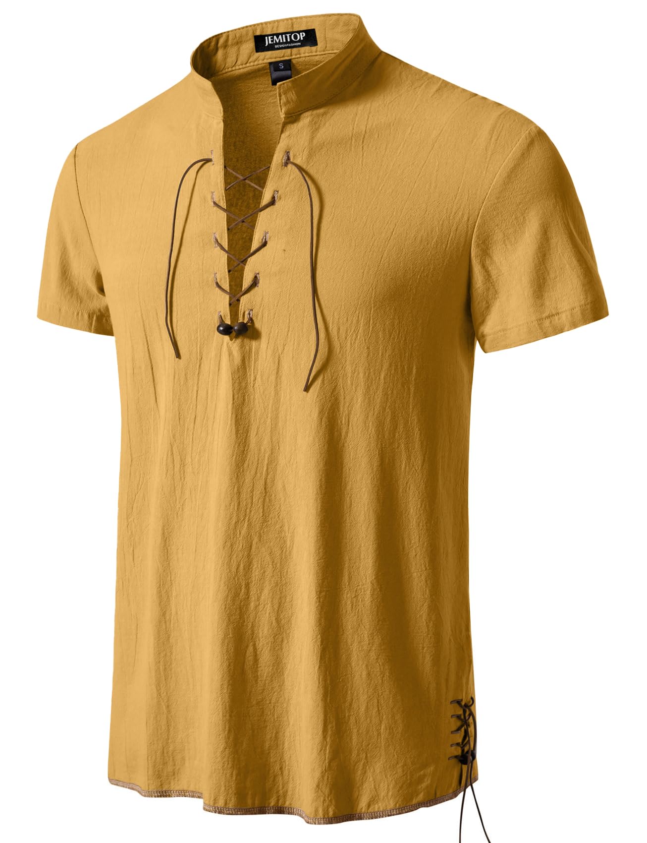 JEMITOP Men's Pure Cotton Vintage Short Sleeve Lace Up Shirts for Renaissance Pirate Viking Medieval Costume