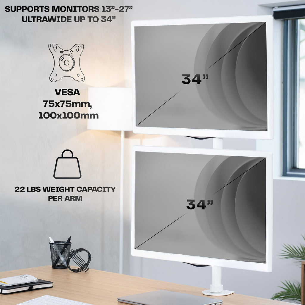 VIVO Dual Monitor Desk Mount Stand with Height Adjustment and VESA Plates for 2 LCD Ultrawide Screens up to 34 inches, Stacked Array, STAND-V002R