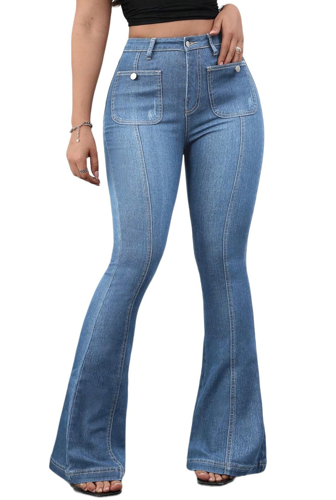Bell Bottom Jeans for Women Ripped High Waisted Classic Flared Denim Pants
