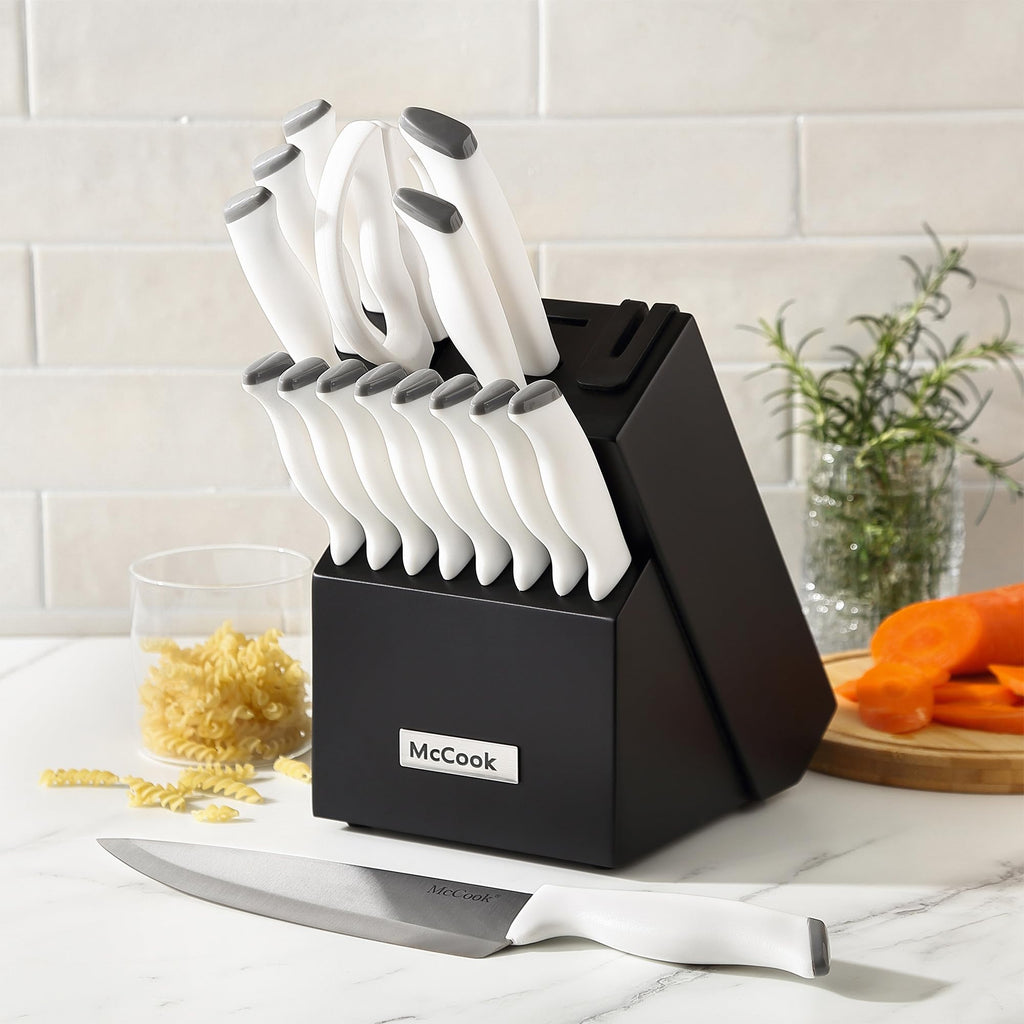 McCook® Knife Sets,German Stainless Steel Kitchen Knife Block Set with Built-in Sharpener, 20-Piece Razor-Sharp Kitchen Knives, Forged Triple Rivet,Full Tang,Ergonomic Handle,Elegant Box for Gift