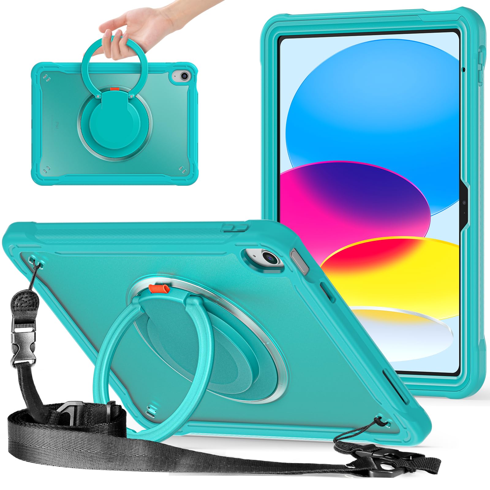 BATYUE for iPad 9th/ 8th/ 7th Generation Case (iPad 10.2 inch Rugged Case 2021/2020/2019) with Screen Protector, Rotating Stand/Pencil Holder/Carrying Shoulder Strap (Colourful Pink)