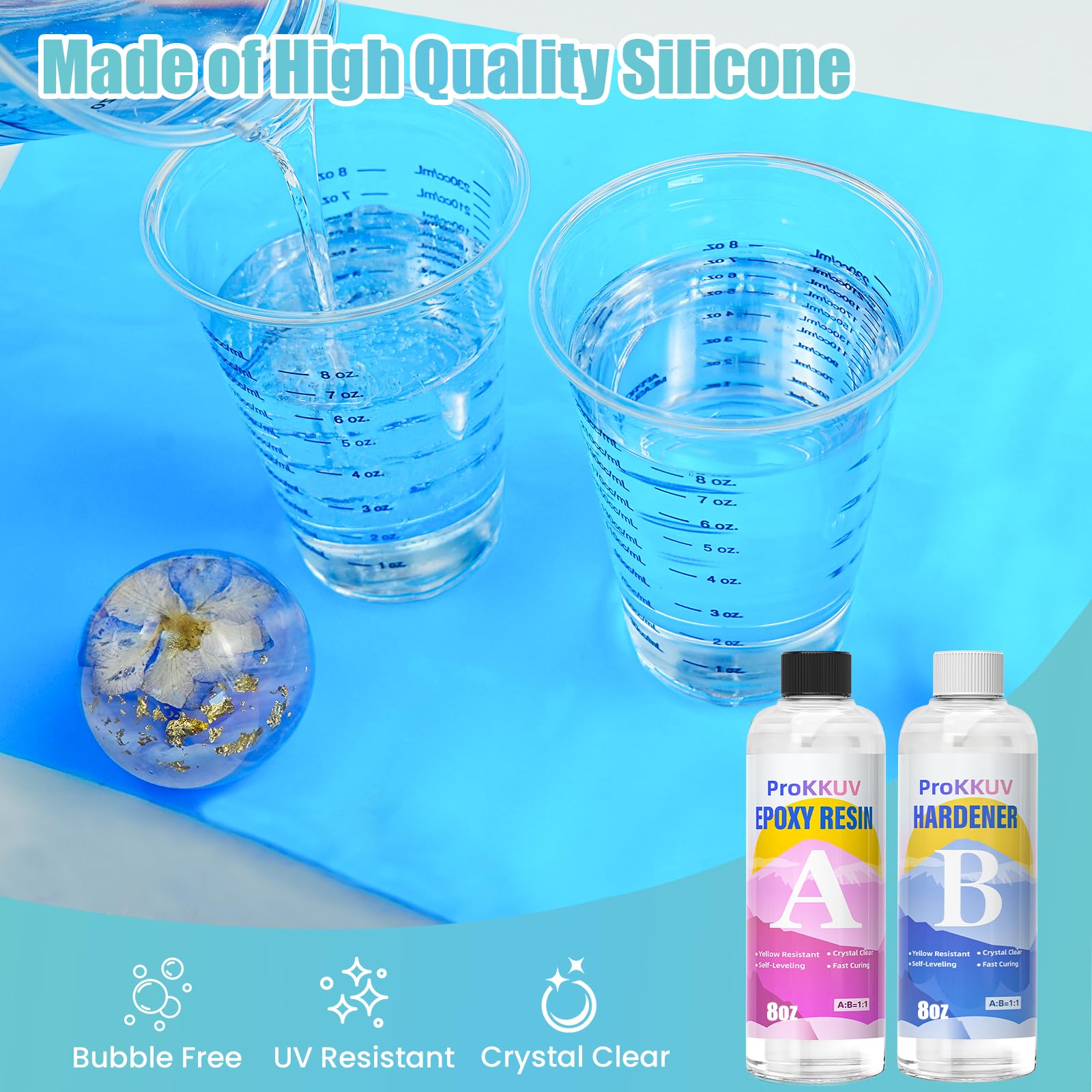 Epoxy Resin Kit, 1Gallon Kit Crystal Clear Resin Epoxy, Bubble Free, No Yellowing, UV Resistant, Food Safe with, Easy Mix 1:1 for DIY Crafts Jewelry Making
