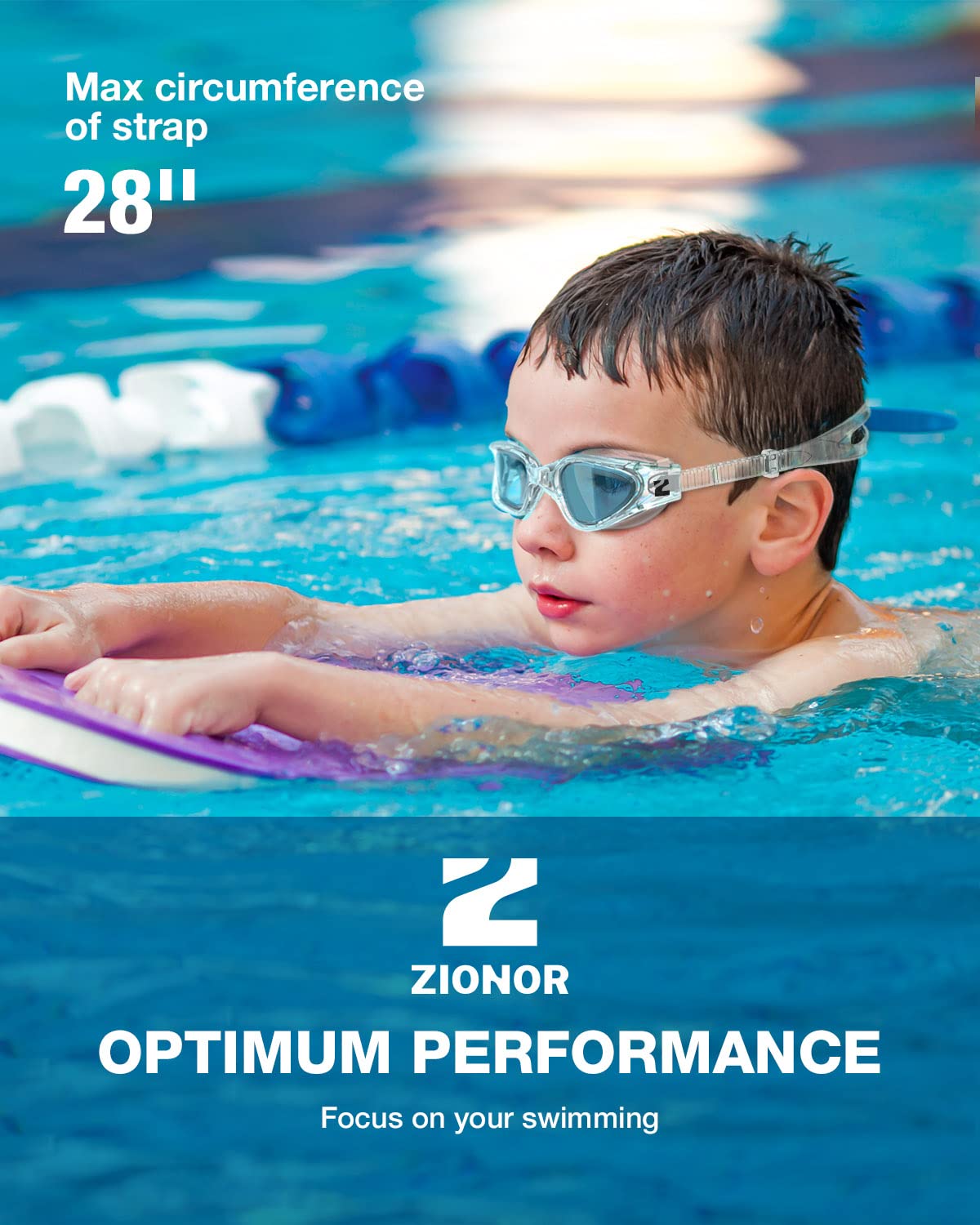 ZIONOR Kids Swim Goggles, G1MINI SE No Leak Anti-Fog Goggles for Kids 6-14, Soft Silicone Comfort Fit, Easy Adjust Strap