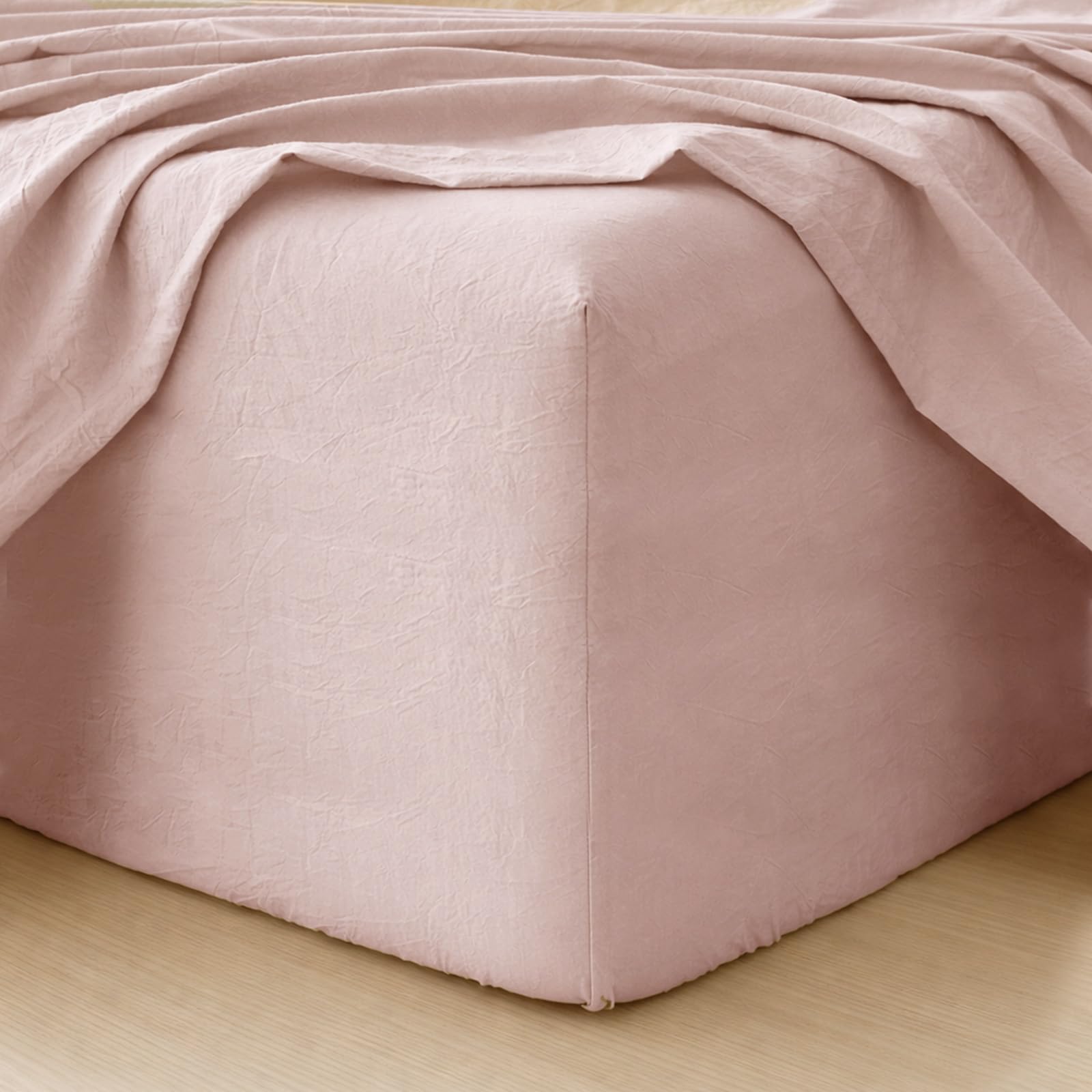 MooMee Fitted Bottom Sheet Only 100% Washed Cotton Linen Like Textured Breathable Durable Soft Comfy Deep Pocket Fits Mattress up to 17" (Almond Milk Grey, Twin)