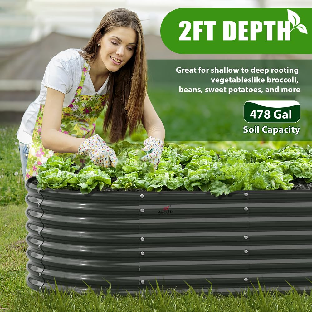 A ANLEOLIFE 2-Pack 3ft x 24” Tall Galvanized Raised Garden Beds Outdoor, Round Metal Planter Box for Planting Vegetables Flowers Herb, Anti-Rust & Easy-Setup, Quartz Grey