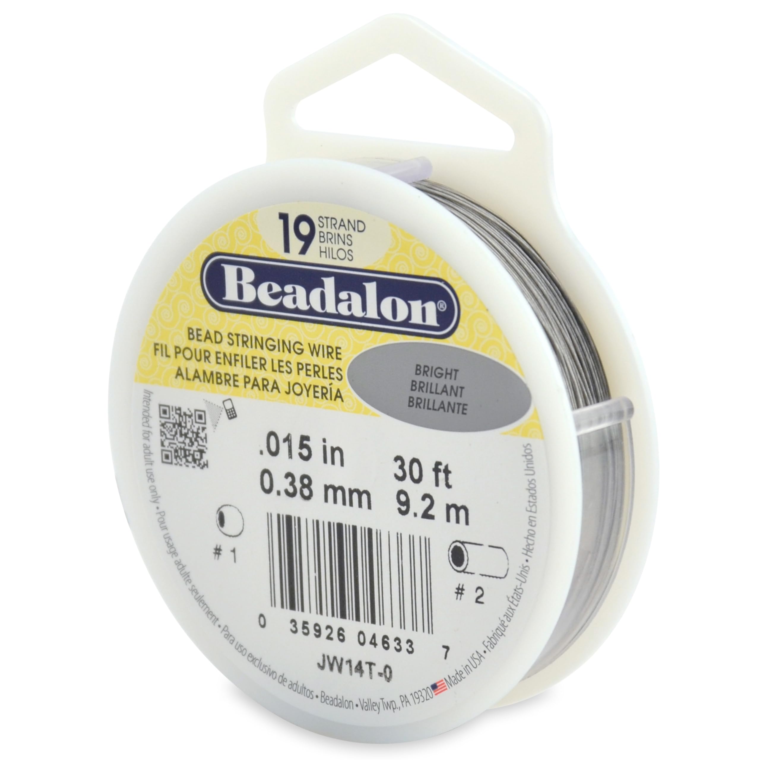 Beadalon 19 Strand Stainless Steel Bead Stringing Wire, .010 in / 0.25 mm, Bright, 100 ft / 31 m