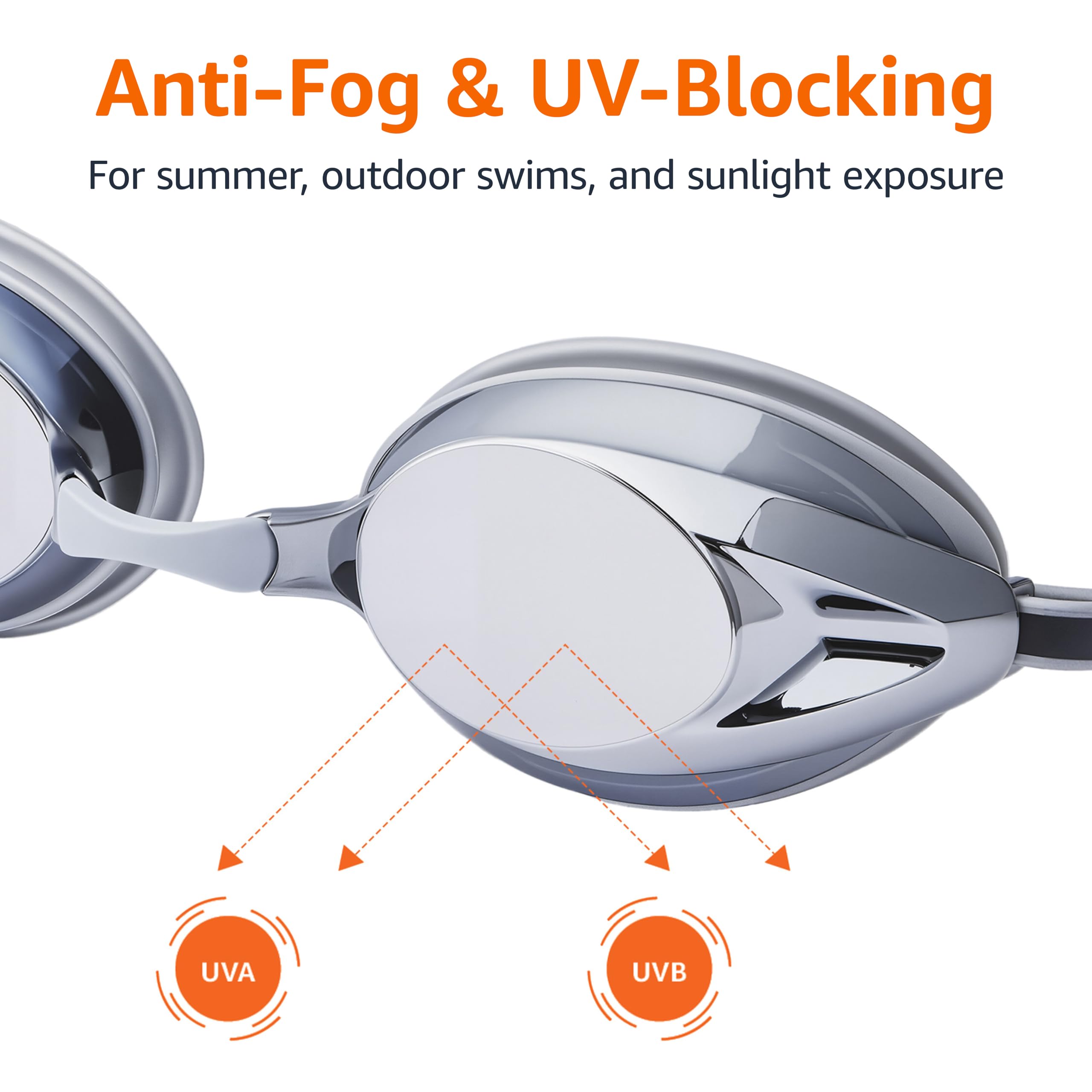 Amazon Basics Unisex Swim Goggles for Adults, Anti-Fog, Unisex, Wide View, 4 Interchangeable Nosepieces