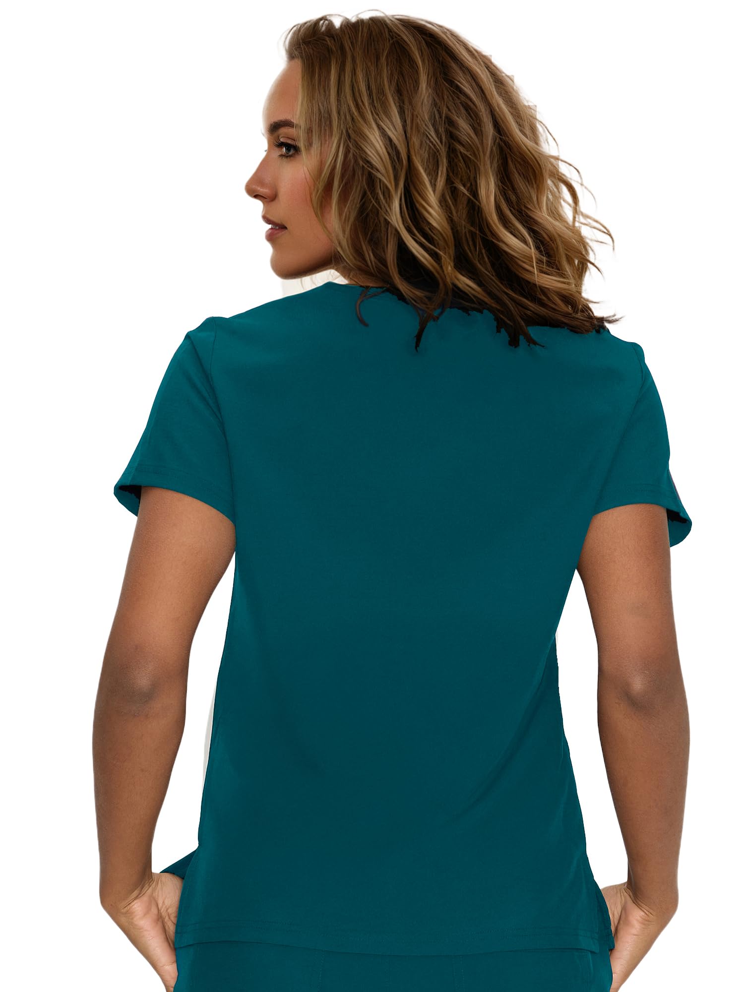 floralhue Scrub Tops for Women, Curved V-Neck Scrub Tops with 3 Pockets, Soft Stretch, Easy Care