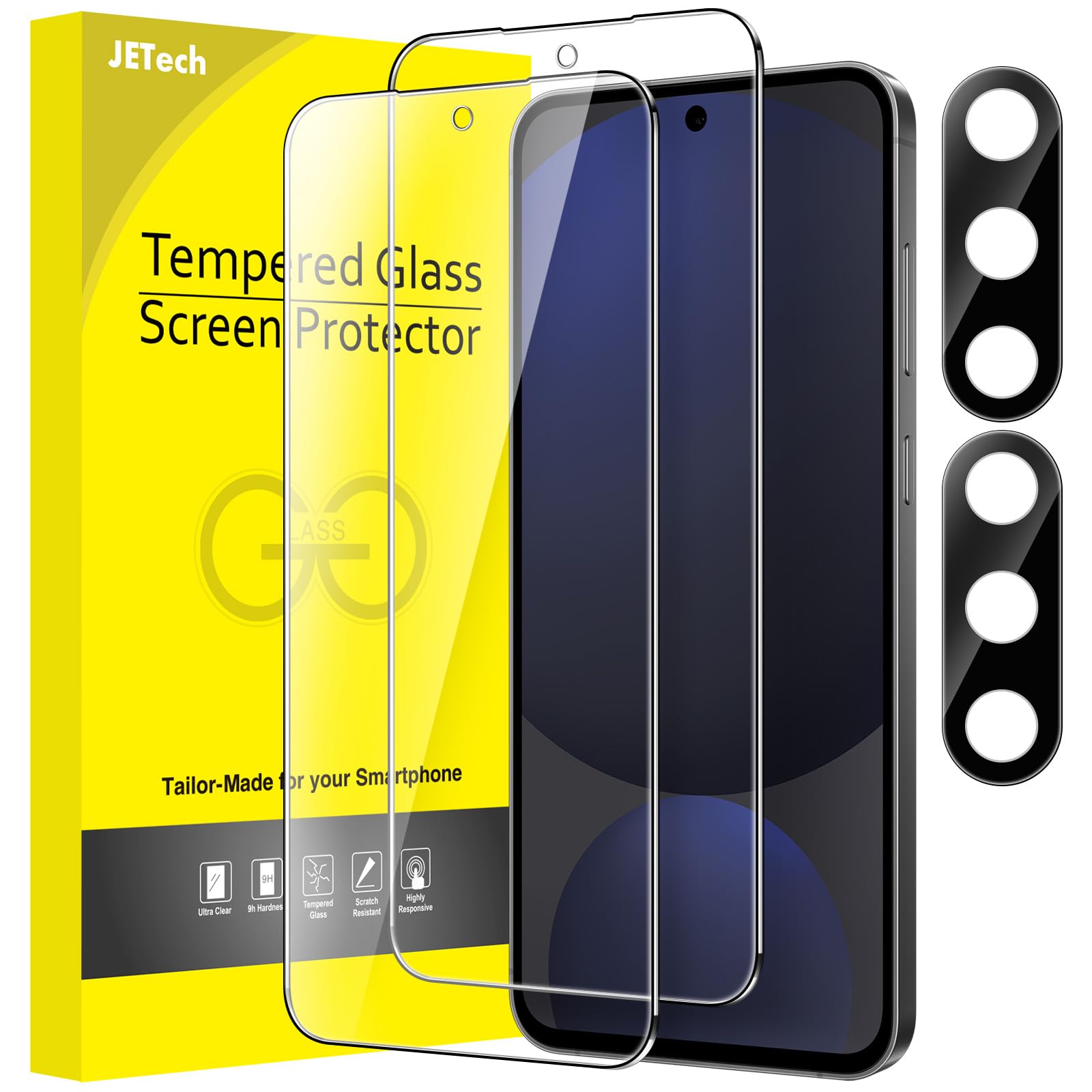 JETech Screen Protector for Samsung Galaxy S20 FE 6.5-Inch with Camera Lens Protector, Tempered Glass Film, Fingerprint ID Compatible, HD Clear, 2-Pack Each