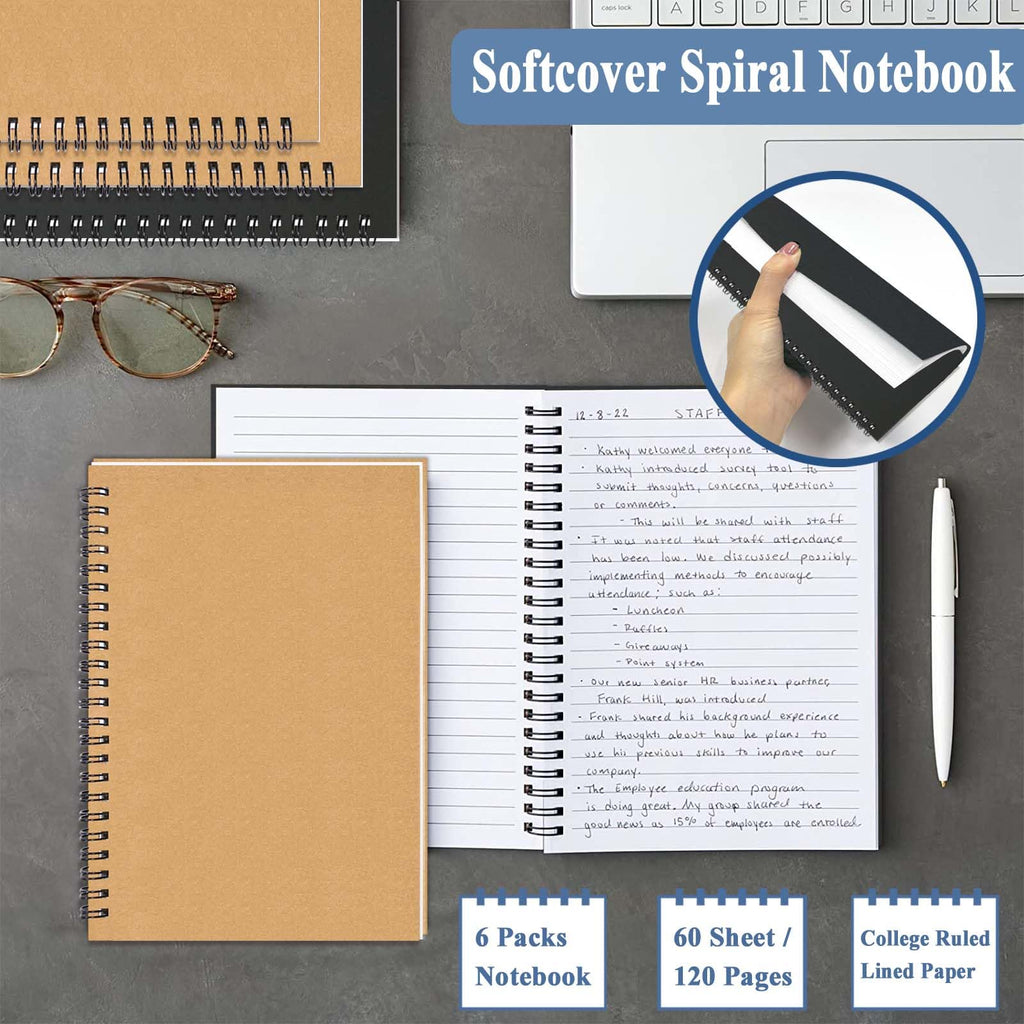 4Pack Small Spiral Notebook A5, 8.25x5.5” 120 Lined Pages Black & Red Wide Ruled Spiral Journal Bulk Blank Kraft Cover Spiral Bound Notebook & Writing Pads for Home Office Meeting Work Note Taking
