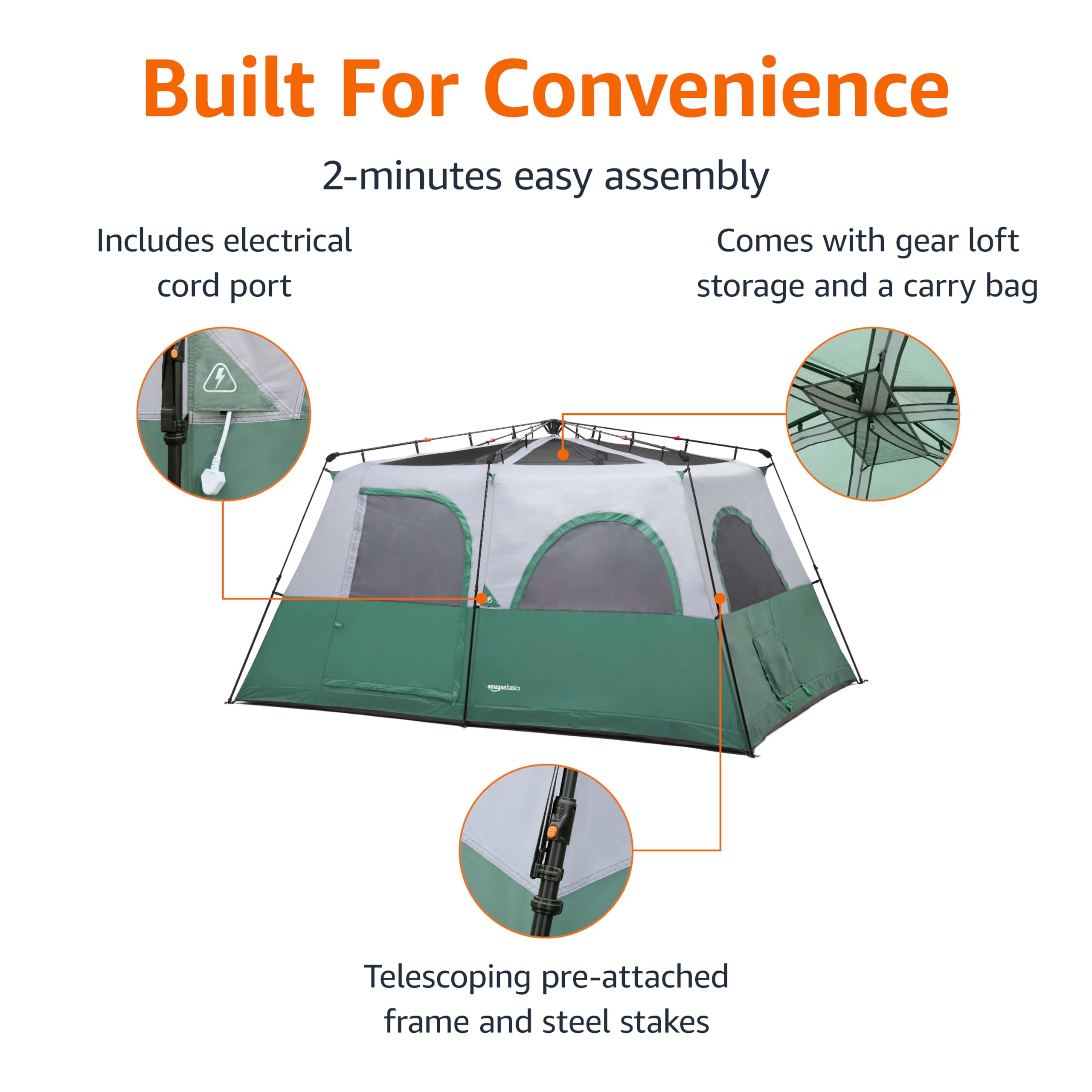 Amazon Basics Instant Camping Tent with Rainfly, Weather-Resistant, Quick Setup