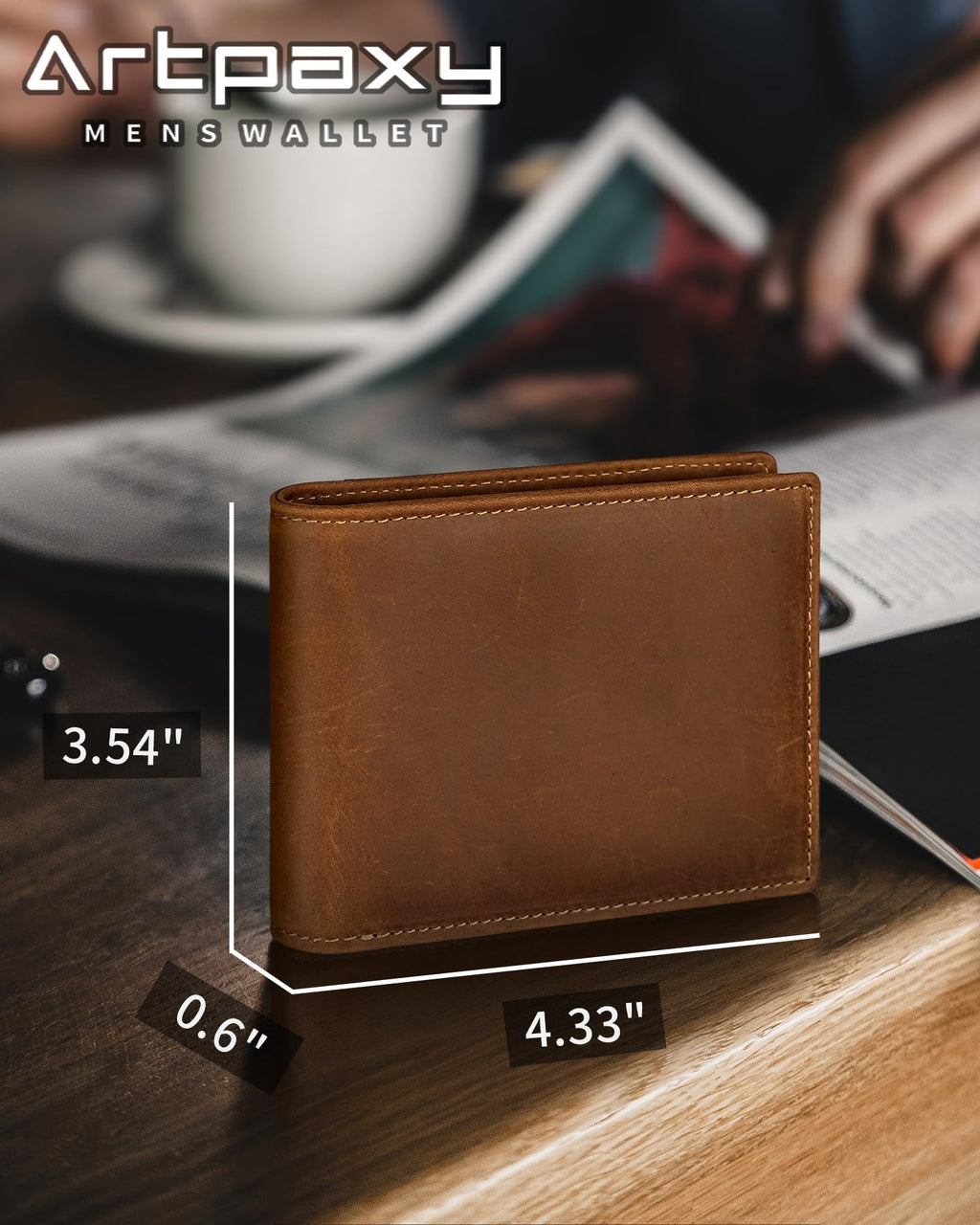 Artpaxy Mens Wallet Genuine Leather Bifold RFID Blocking Wallet for Men with 1 ID Window 13 Card Holders 2 cash pockets 1 Gift Box
