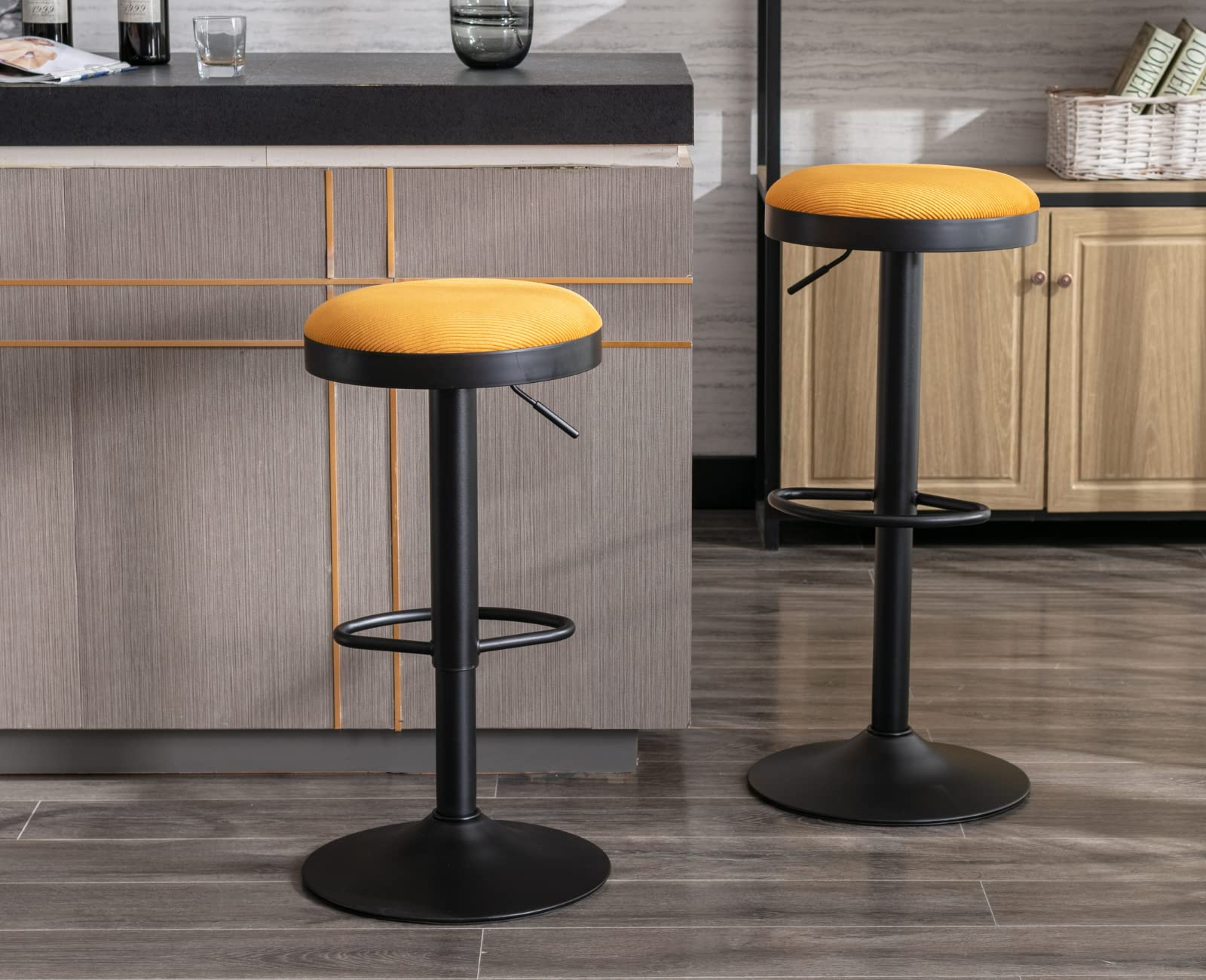EALSON Modern Swivel Bar Stool Adjustable Counter Height Backless Barstools with Metal Base Leather Upholstered Round Bar Stool Chairs for Kitchen Island/Pub/Breakfast Bar, Beige 1PC