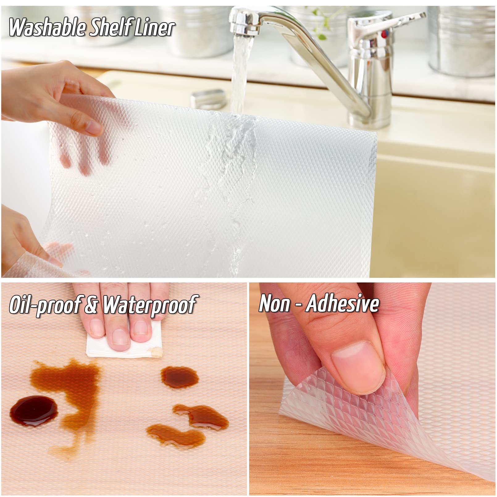 Anoak Shelf Liner Cabinet Liner, Non Adhesive Drawer Liner, Washable 12 Inch x 10 FT(120 Inch) Waterproof Durable Non-Slip Shelf Liner for Kitchen, Drawer, Refrigerator Stripe Clear