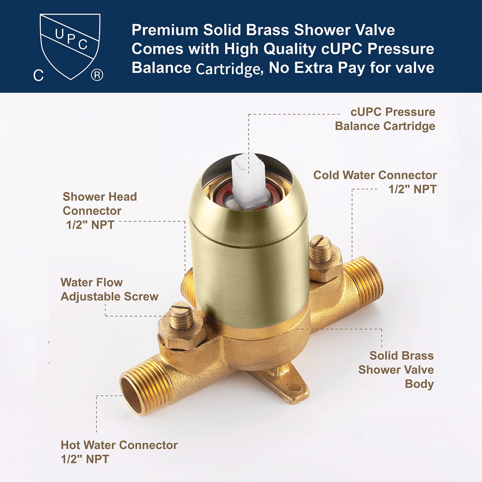 Shower Tub Kit Tub Shower Faucet Combo Set Bathtub Faucet Set Shower System with Tub Spout Shower Valve and Trim Kit Shower Fixtures Brushed Gold