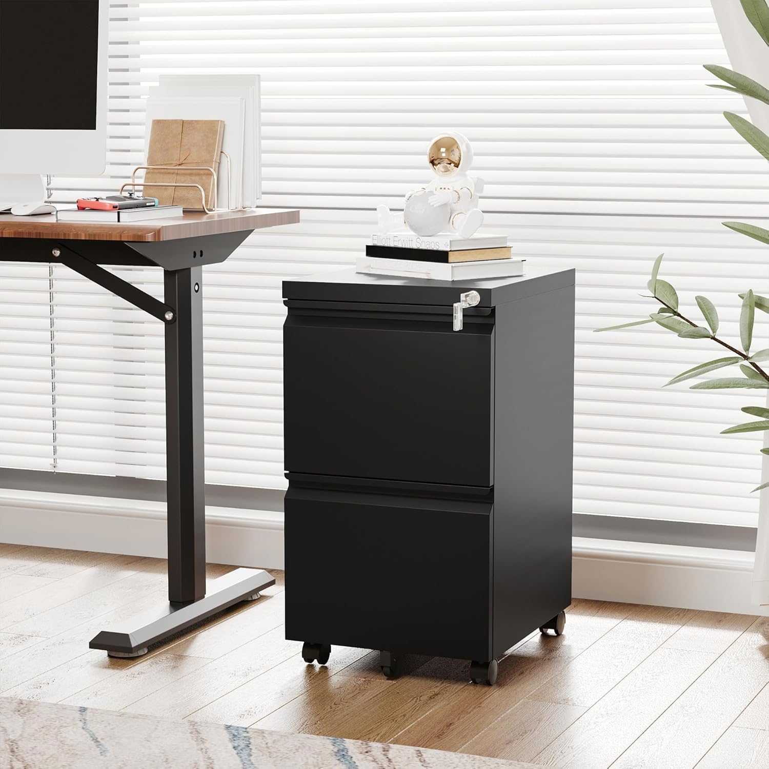 Letaya 3 Drawer Mobile File Cabinet with Lock,Under Desk Metal Small Filing Cabinets for Home Office Organizer Letters/Legal/A4(Fully Assembled Except Wheels-Black)
